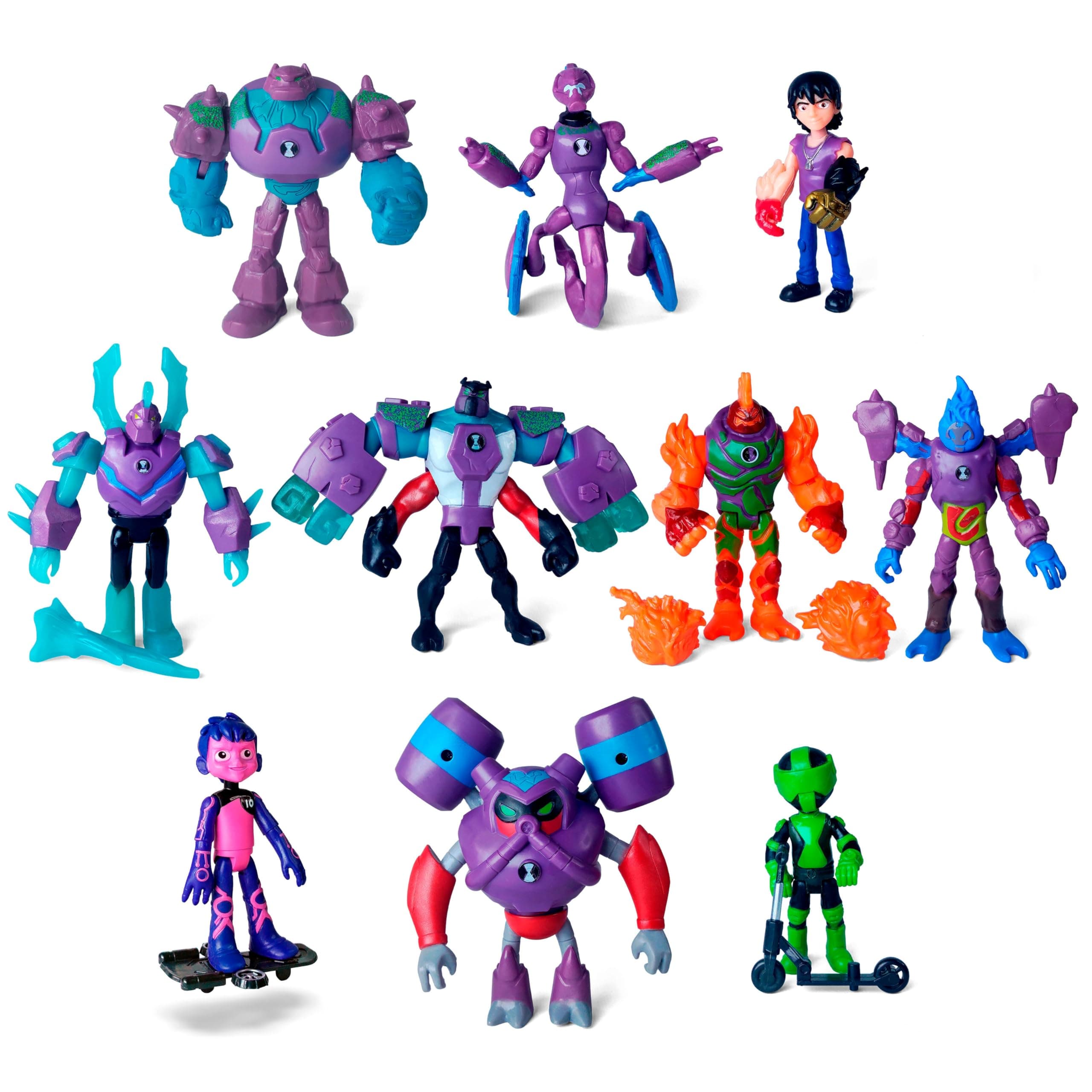 Figures Based on Ben 10 Action Figures - Set of 10 Toys [Ben Tennyson, Armored Shock Rock, Four Arms, Heatblast, XLR8, Hot Shot, Diamind Head, Overflow]
