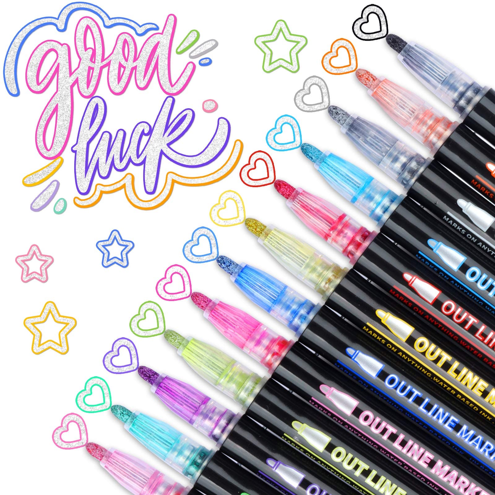 Outline Marker, Sinwind 12 Colour Magic Pens Children's Glossy Magic Pens Outline Pen for Christmas Cards Scrapbooking Guest Book Photo Album Accessories Hand Lettering Advent Calendar