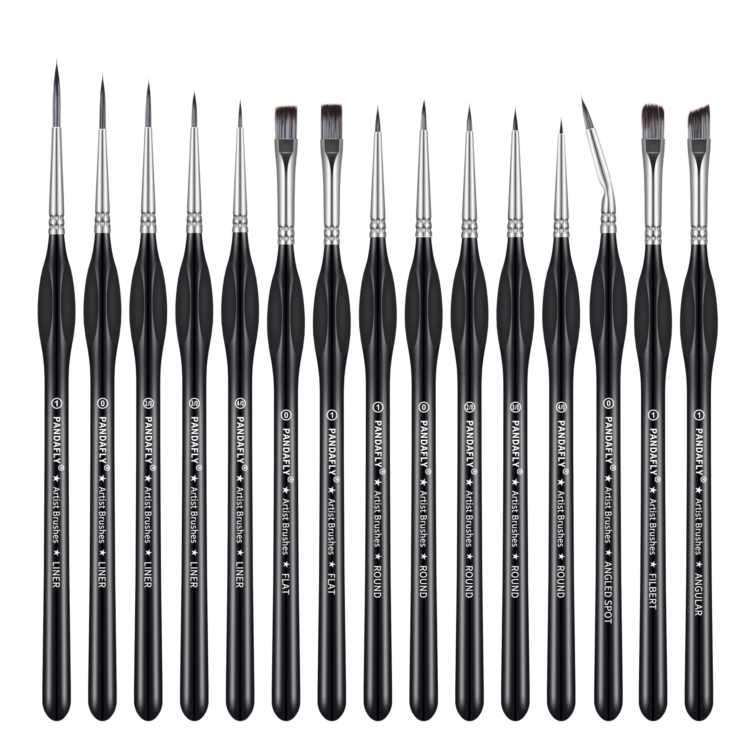 PANDAFLY Detail Paint Brushes Set, 15pcs Miniature Brushes for Fine Detailing & Art Painting - Acrylic, Oil, Watercolors & Paint by Number, Models, Face, Nail, Craft