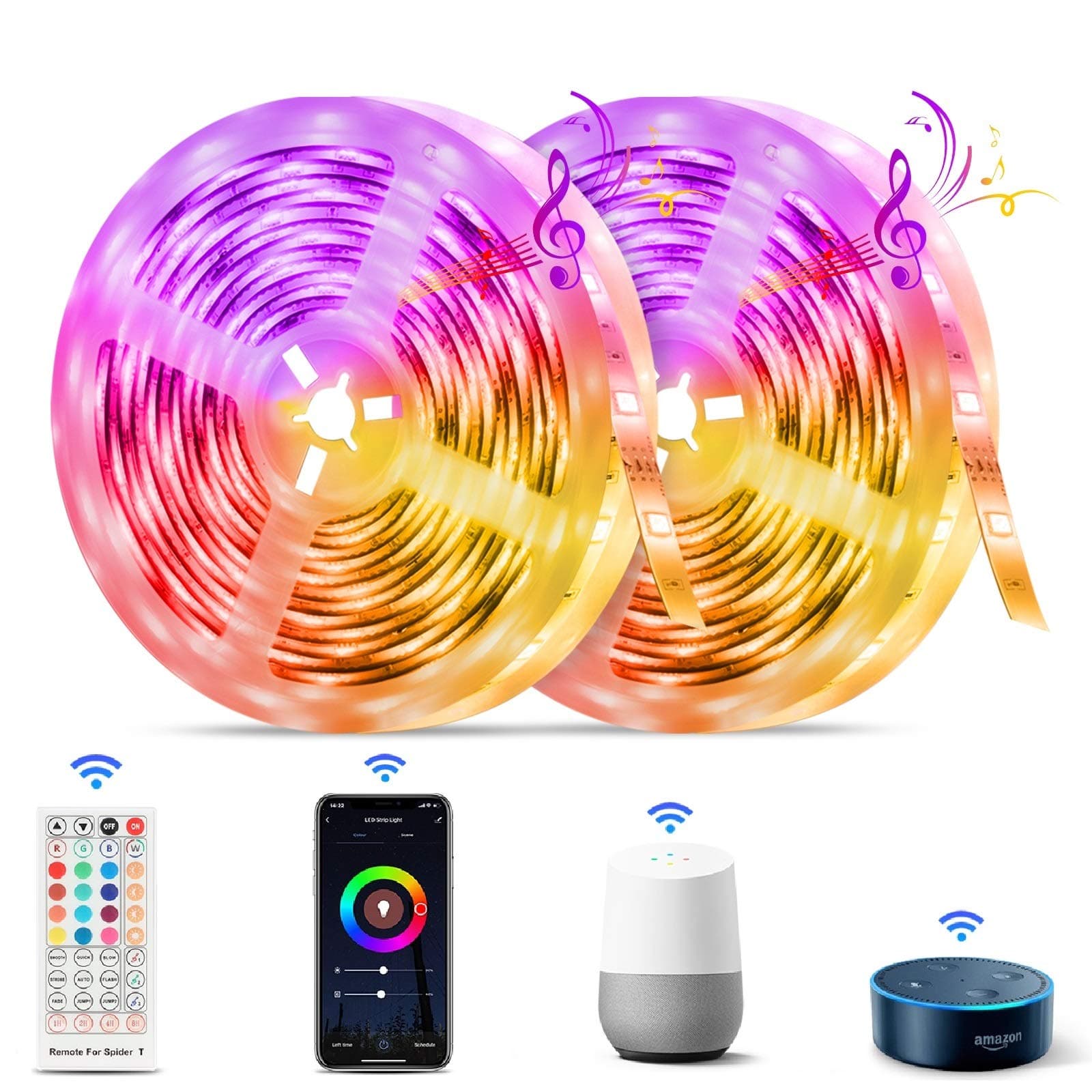 Smart LED Lights for Bedroom 32.8ft, TASMOR WiFi LED Light Strips with Remote App Control Color Chaning LED Strip Compatible with Alexa & Google Assitant, IP65 Waterproof RGB LED Music Lights