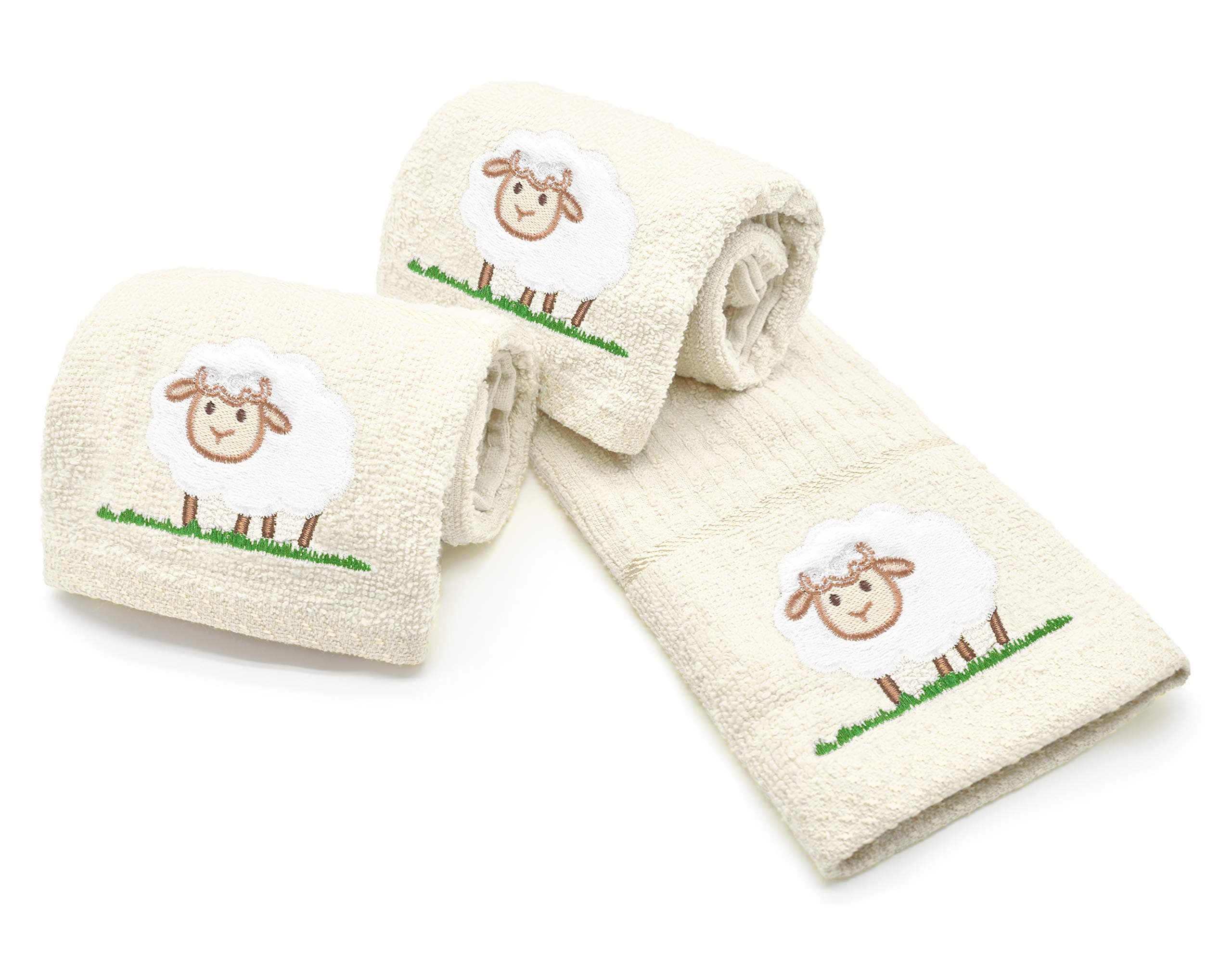 Ashley Mills Woven Embroidered Tea Towels Pack of 3 Large 40 x 70cms Super Absorbent Farm Animals 5 Styles 100% Cotton (Sheep, Cream)
