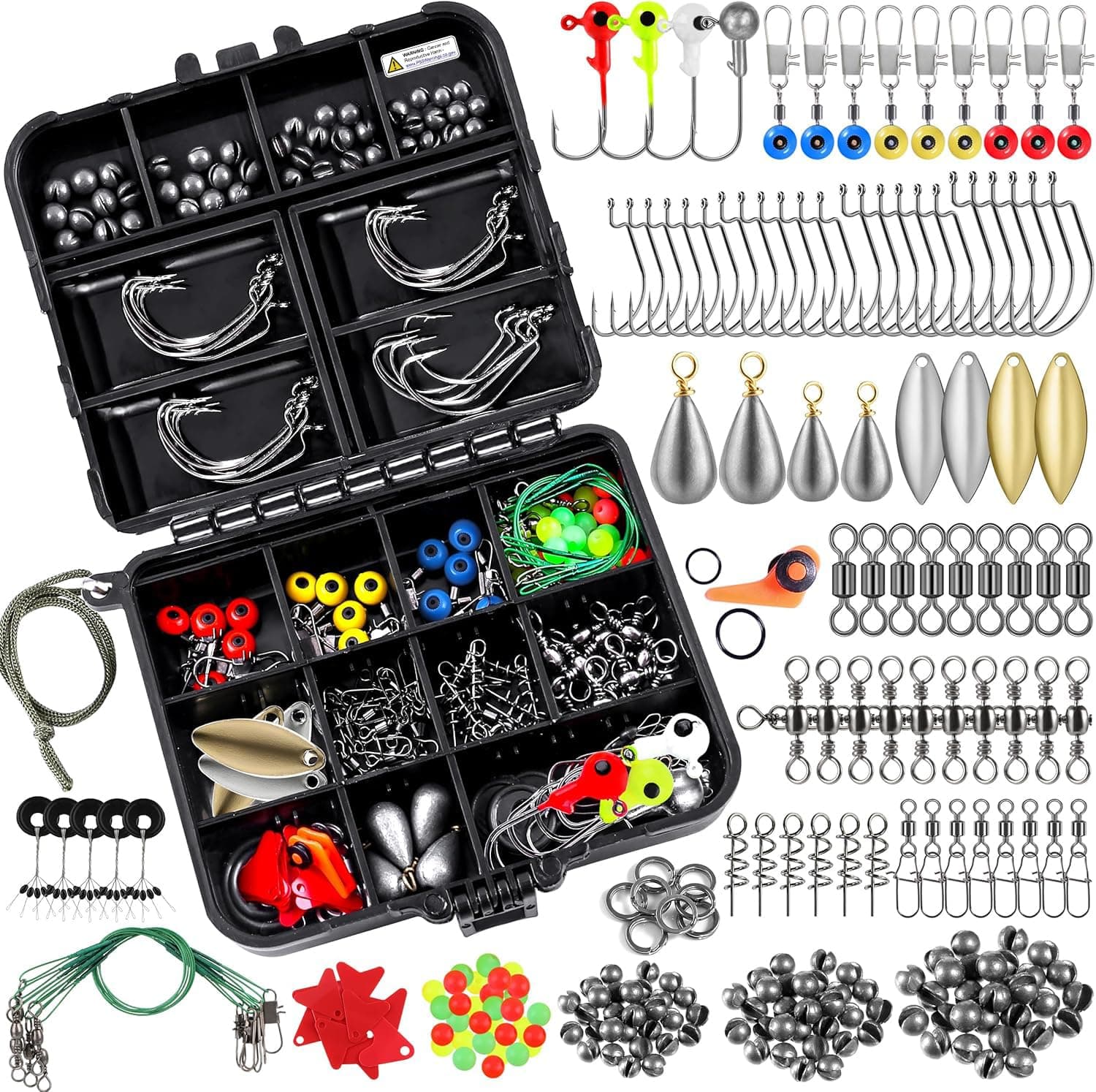 TOPFORT 187/343pcs Fishing Accessories Kit, Organized Fishing Tackle Box with Tackle Included, Fishing Hooks, Fishing Weights Sinkers, Fishing Gear and Equipment, Fishing Gift for Men