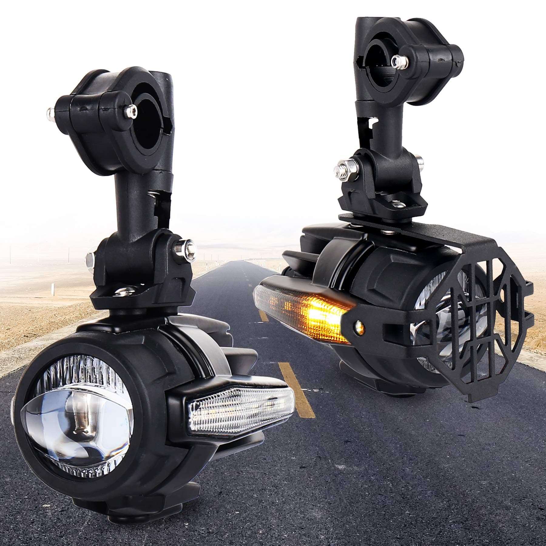 OVOTOR Motorcycle LED Auxiliary Lights 40W 3000LM Spot Driving Fog Light with DRL Turn Signal for Universal Honda Motorcycle Bar Fits R1200GS F800GS K1600 KTM 2PCS