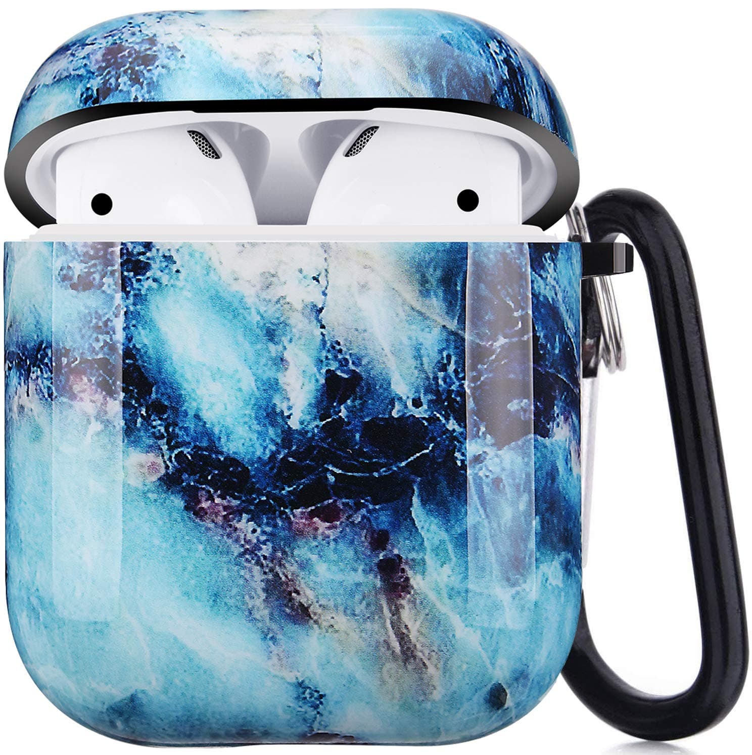 HappypapaAirpods Case Designed for Apple AirPods 2 & 1 Full Protective Case Cover with Keychain Cute Girls Men Durable Shockproof Anti Lost Case for Airpods Charging Case (Blue Marble)
