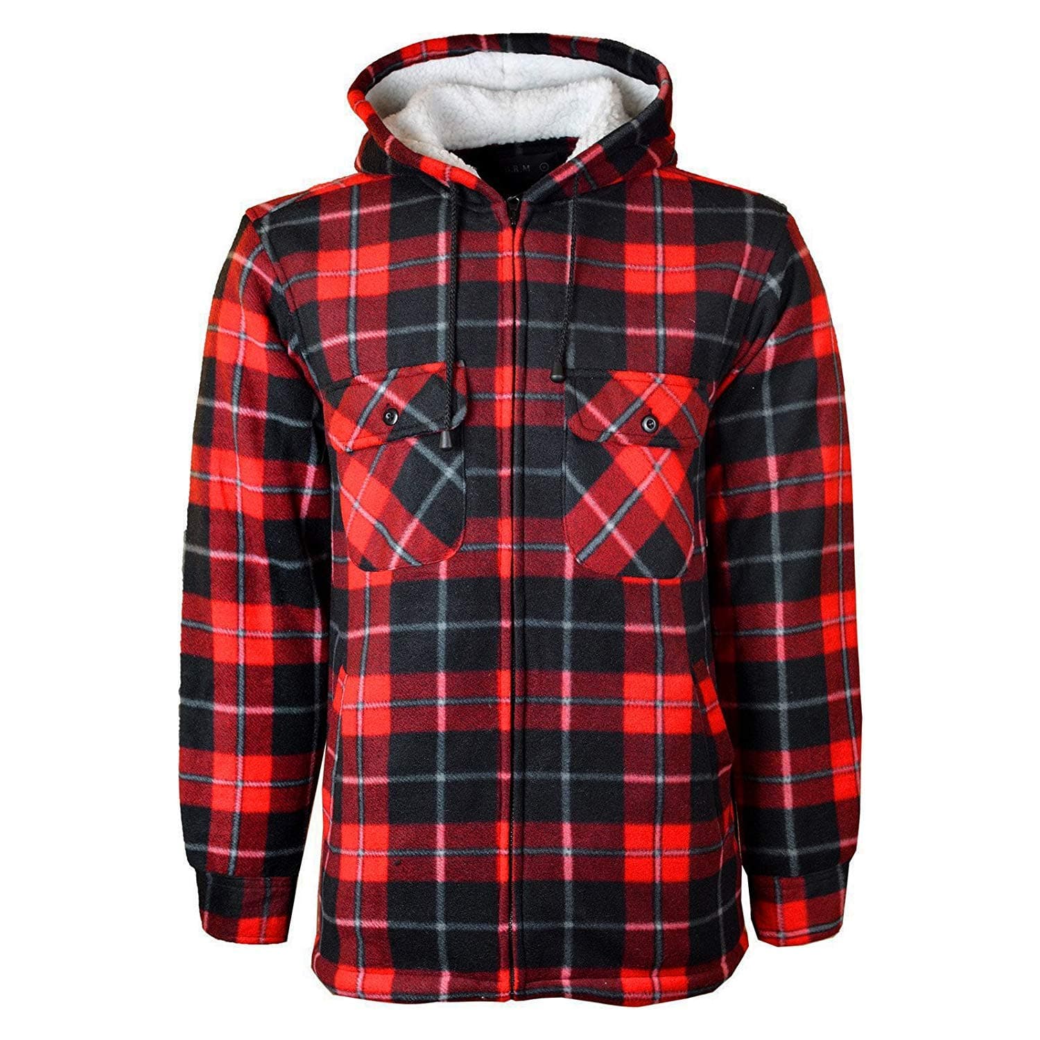 Stylo OnlineUnisex Padded Shirts Lumberjack Collared Hooded Flannel Check Jacket Thick Quilted Work Wear Warm Thermal Fleece Fur Lined Top Casual Coat Plus Big