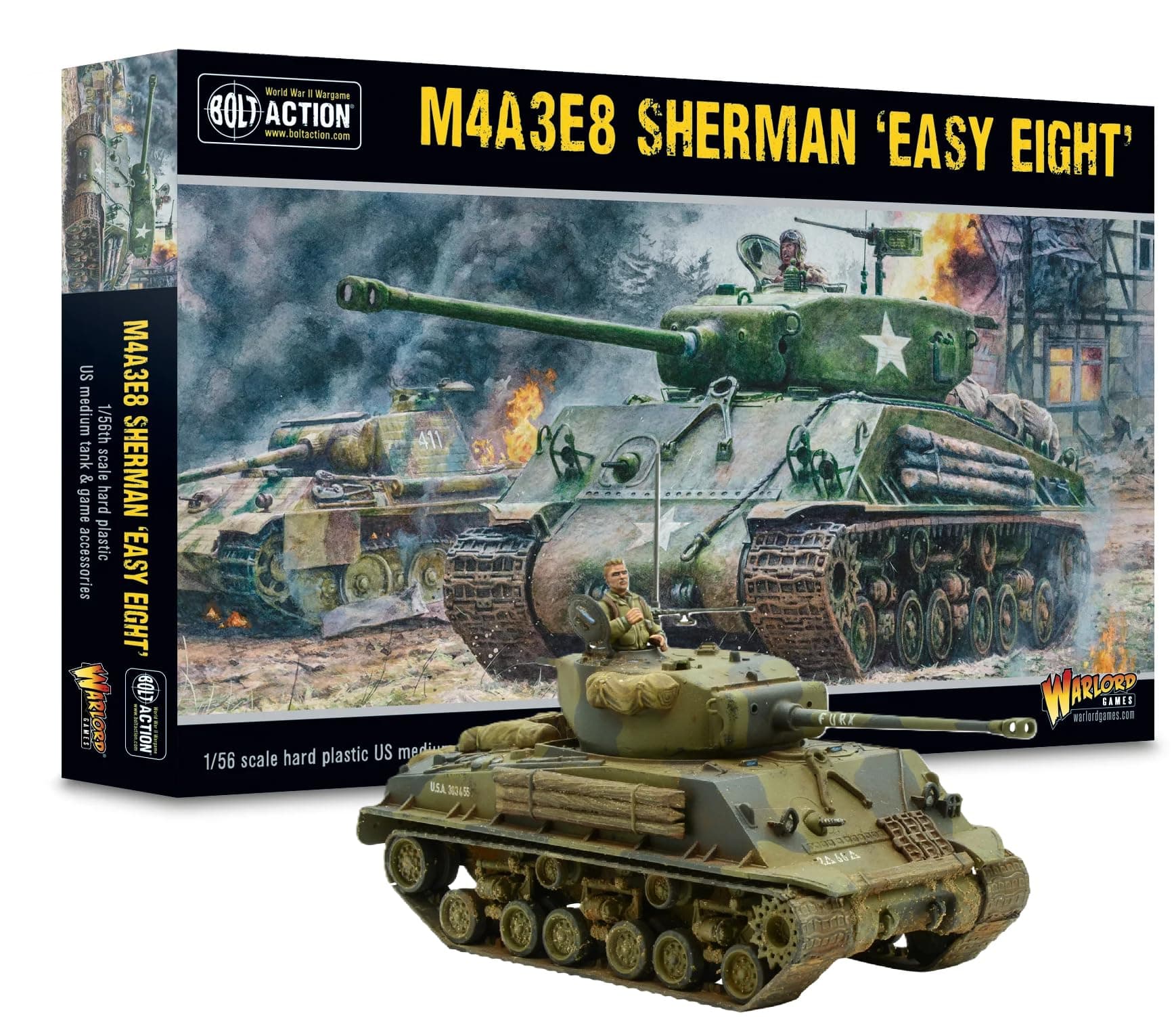 Warlord Games M4A3E8 Sherman Easy Eight - 1:56 / 28mm US Army Plastic Scale Model Tank for Bolt Action Highly Detailed World War 2 Miniatures for Table-top Wargaming