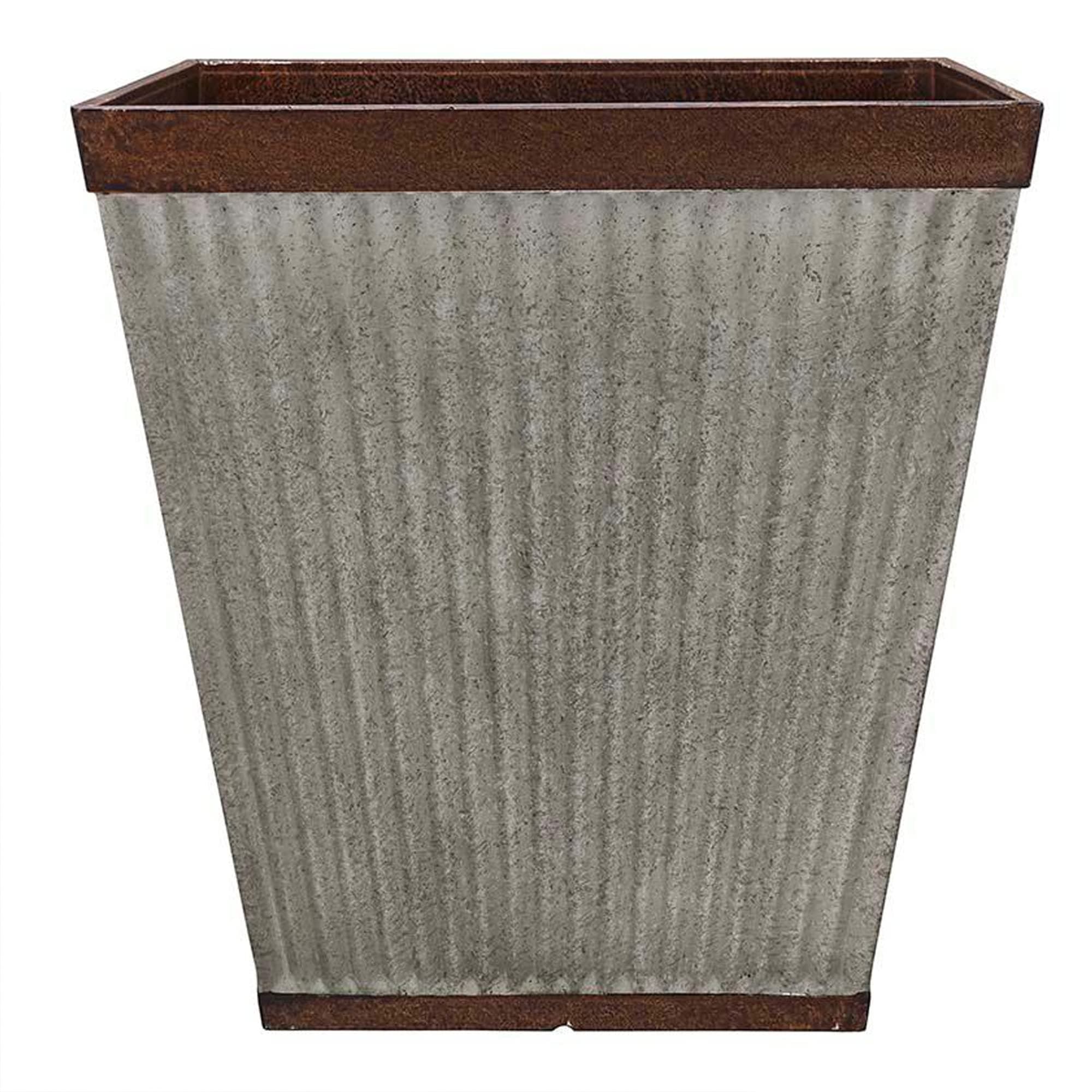Southern Patio HDR 046851 16 inches Square Rustic Plastic, Indoor, Outdoor Garden Planter, Urn Pot for Flowers, Herbs, Galvanized