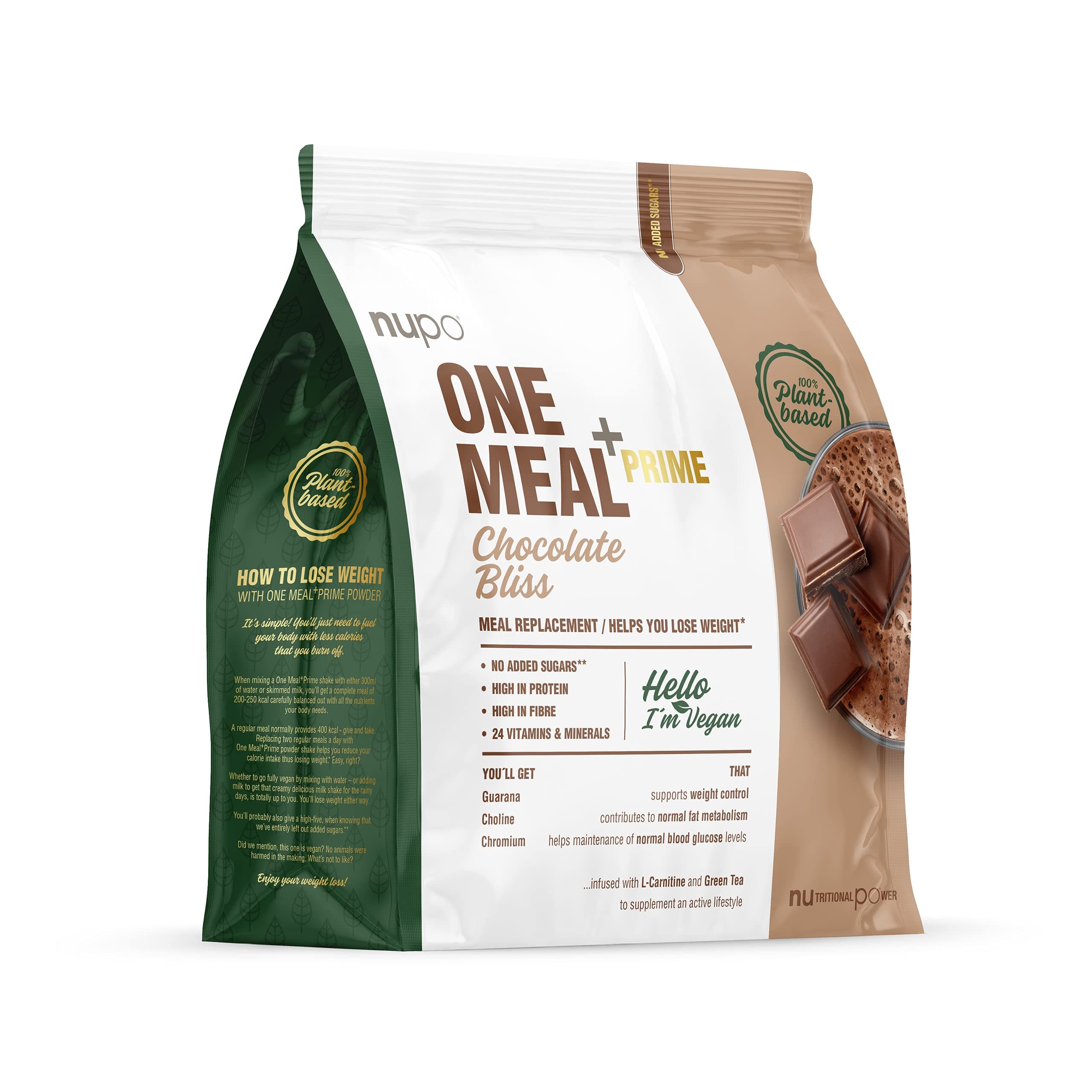 One Meal + Prime Vegan Powder - Chocolate Bliss I Tasty meal replacement shakes for a balanced diet plan I High in protein I No added sugars I 24 vitamins and minerals I 360g