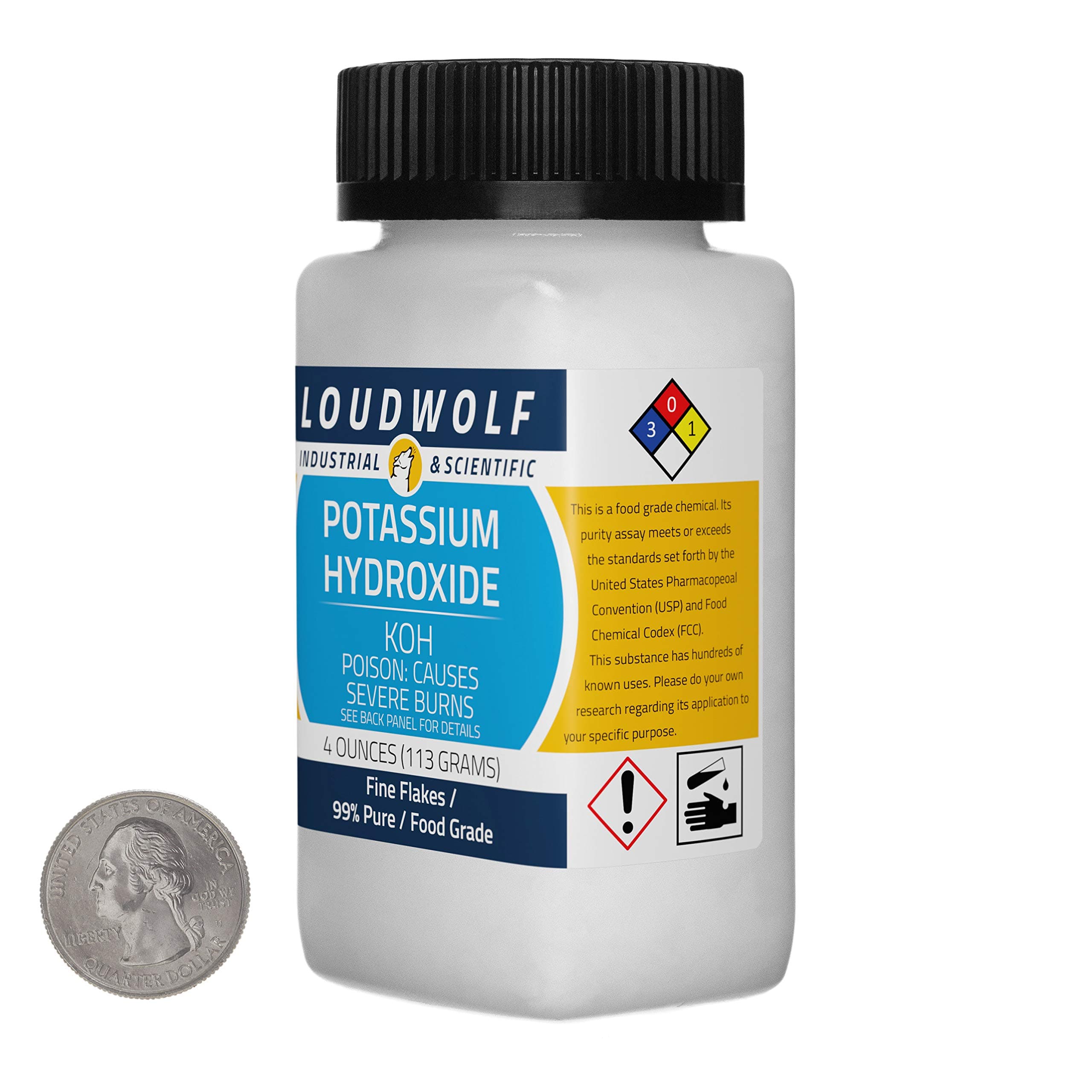 Potassium Hydroxide / 4 Ounce Bottle / 99% Pure Food Grade/Fine Flakes