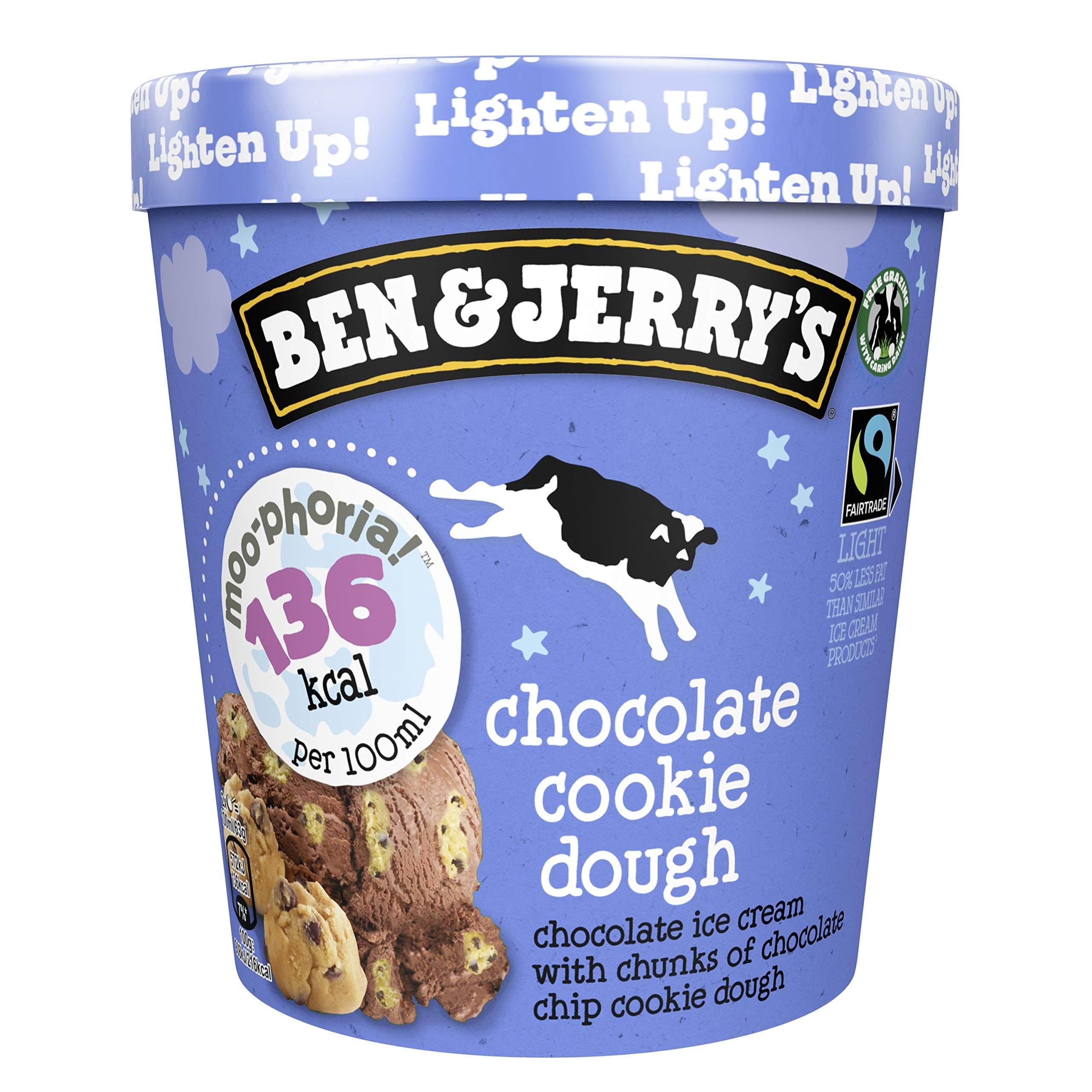 Ben & Jerry's Moo-phoria Chocolate Cookie Dough Ice Cream Tub, low calorie dessert Light Ice Cream with the chunks and swirls you love frozen dessert, 465ml (Frozen)