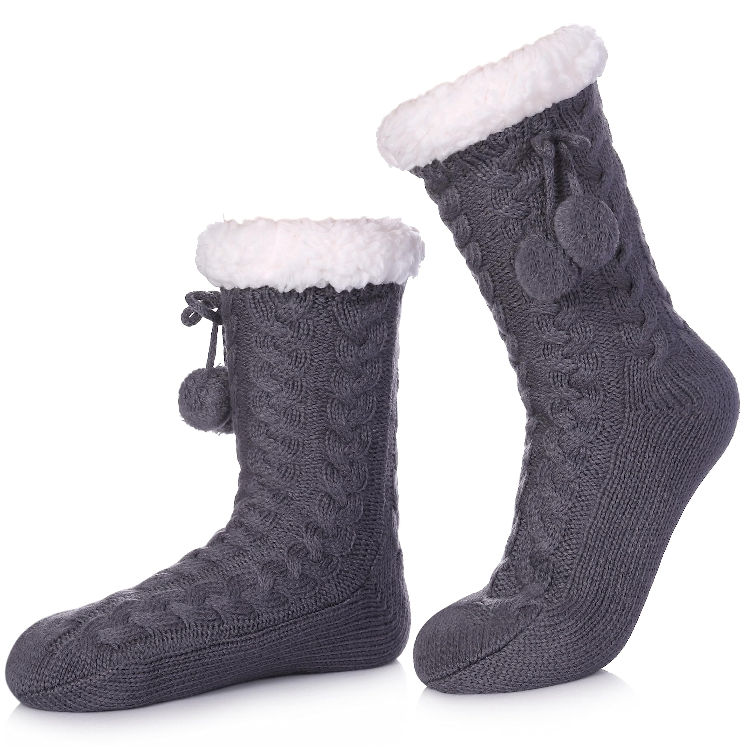 FNOVCO Women's Slipper Socks with Grippers Cozy Fuzzy Soft Thick Winter Warm Non-Slip Fleece Lined Socks