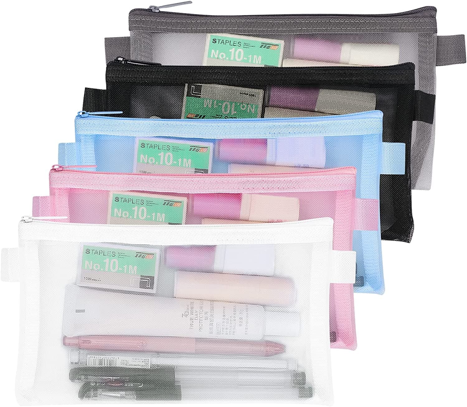 Mesh Pen Bag Zipper Pencil Bags Multifunctional Makeup File Folders Document Organizer Cosmetic Accessories Storage For Travel School And Office Supplies 5 Pcs