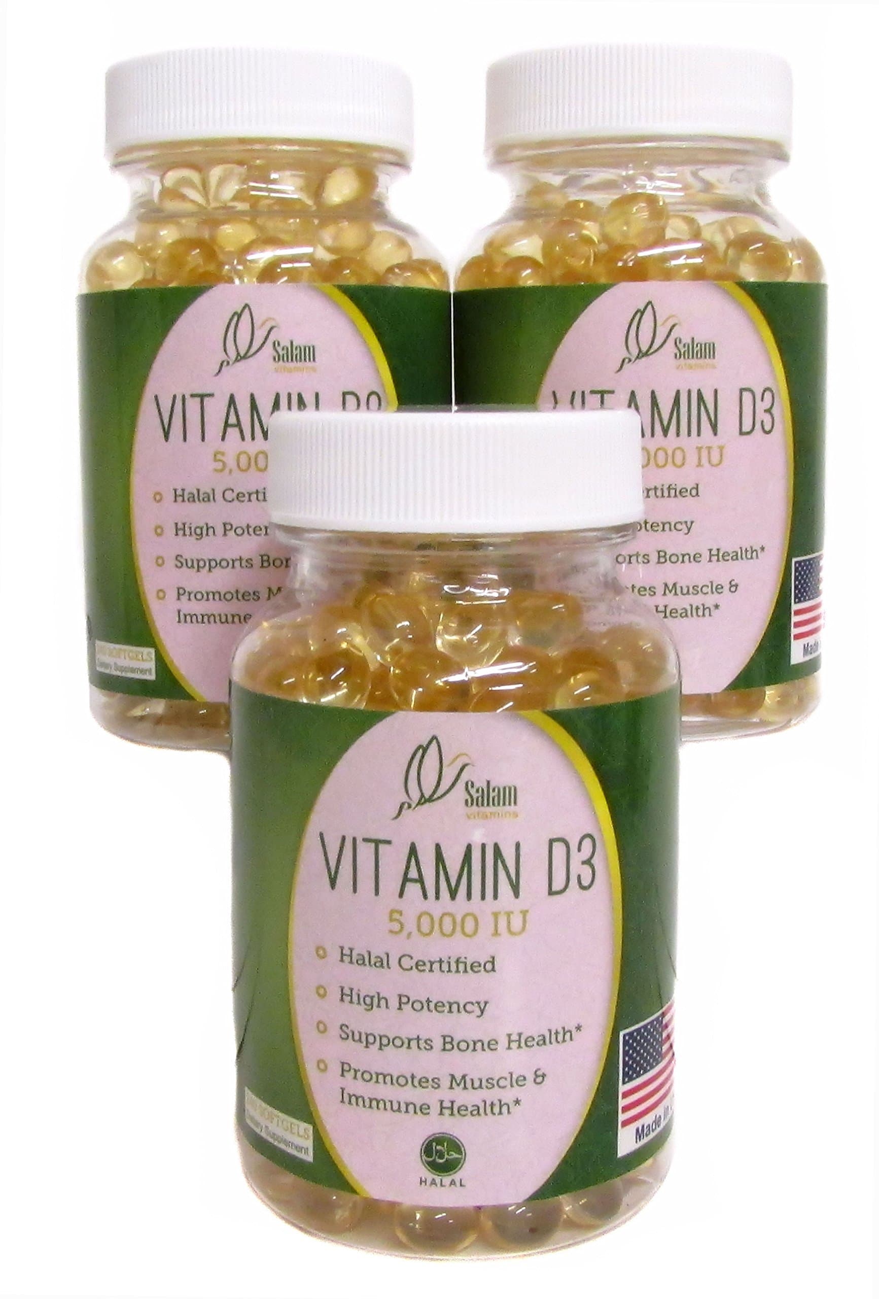 Vitamin D3 5,000 IU, Halal Softgels, 120 Count (Pack of 3)