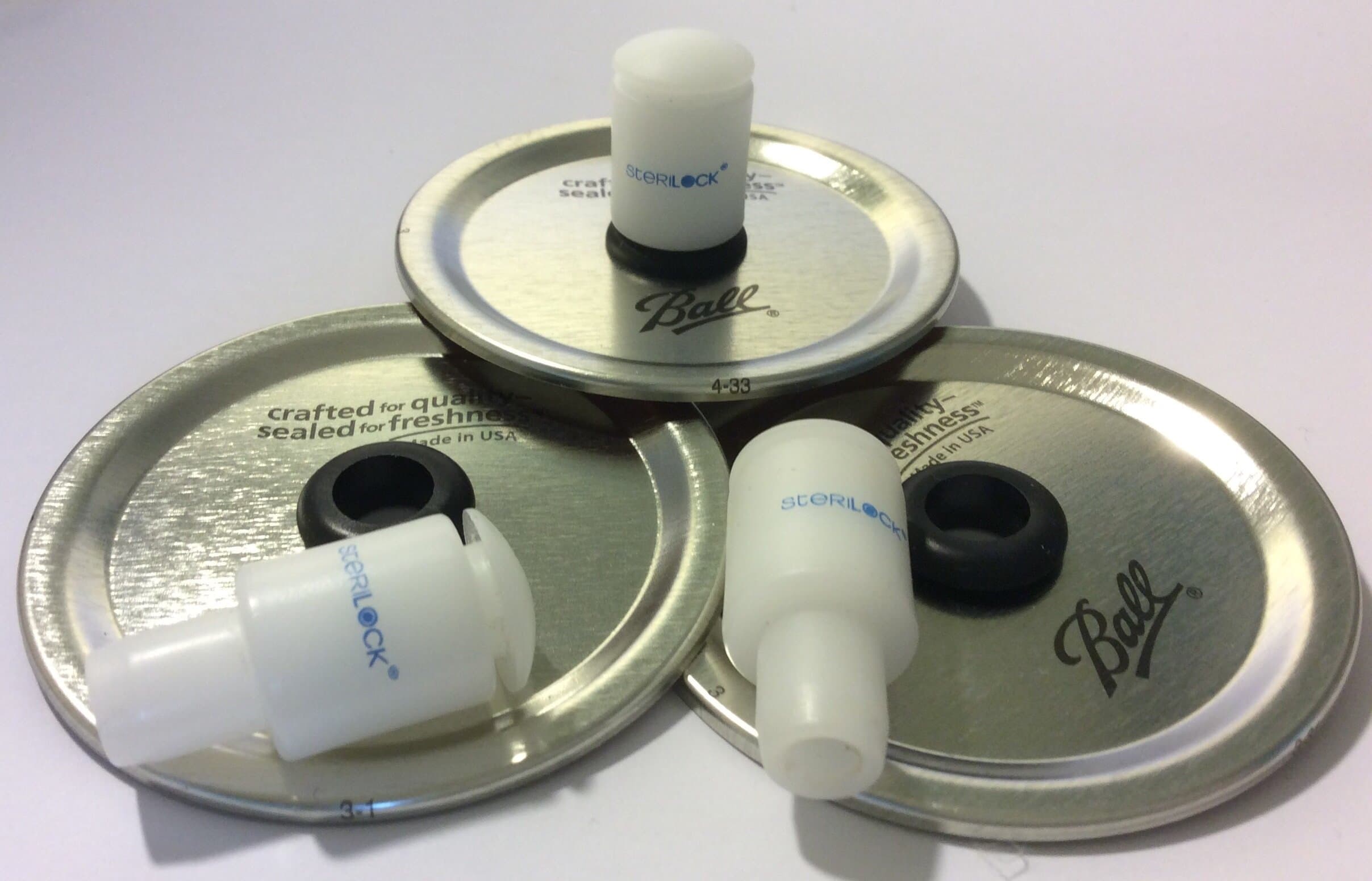 3 Metal SteriLID's Plus 3 SteriLOCK Food Fermentation Airlocks