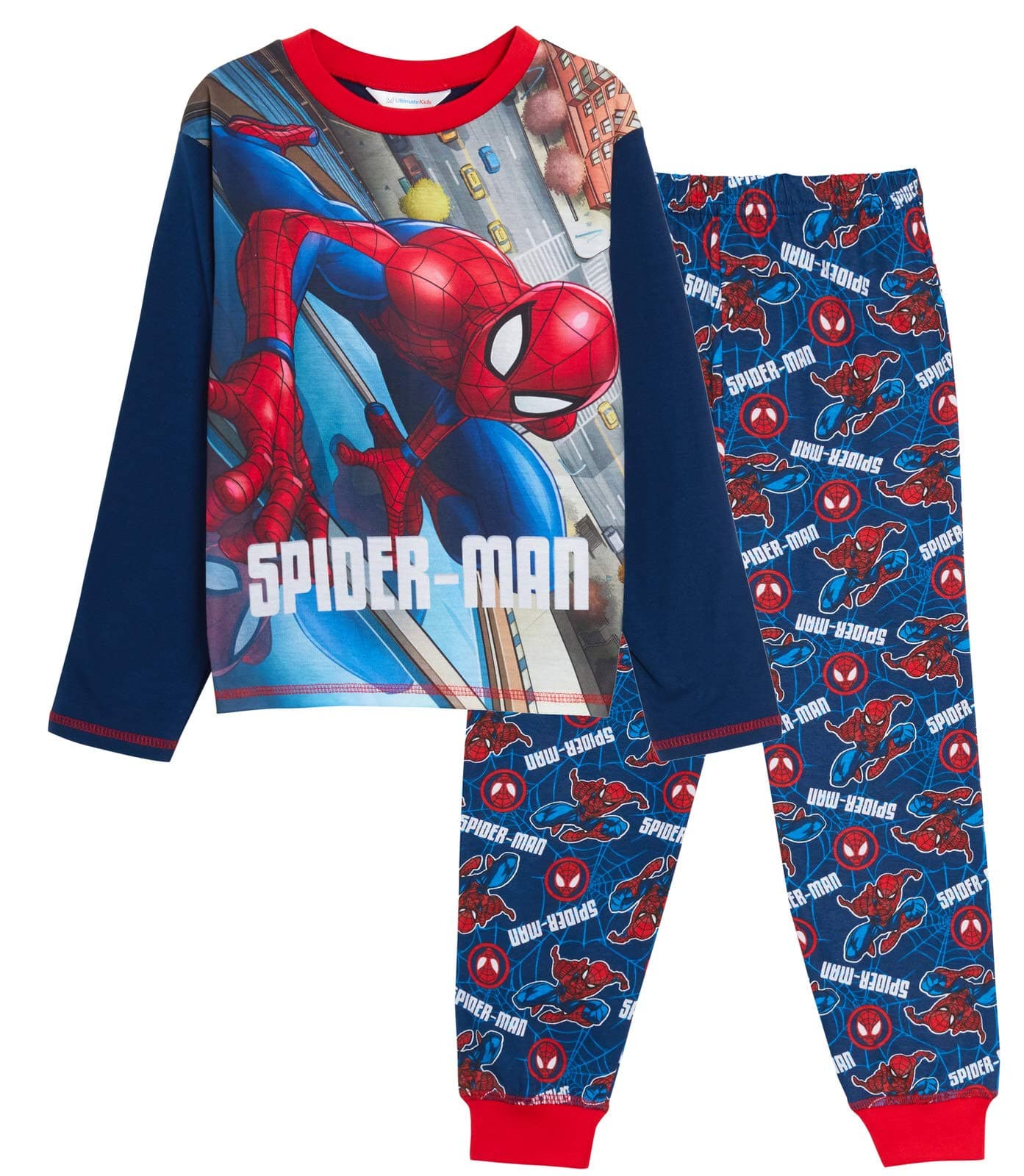 Marvel Boys Spiderman Pyjamas Kids Avengers Full Length Pjs Set T-Shirt + Cuffed Loungepants