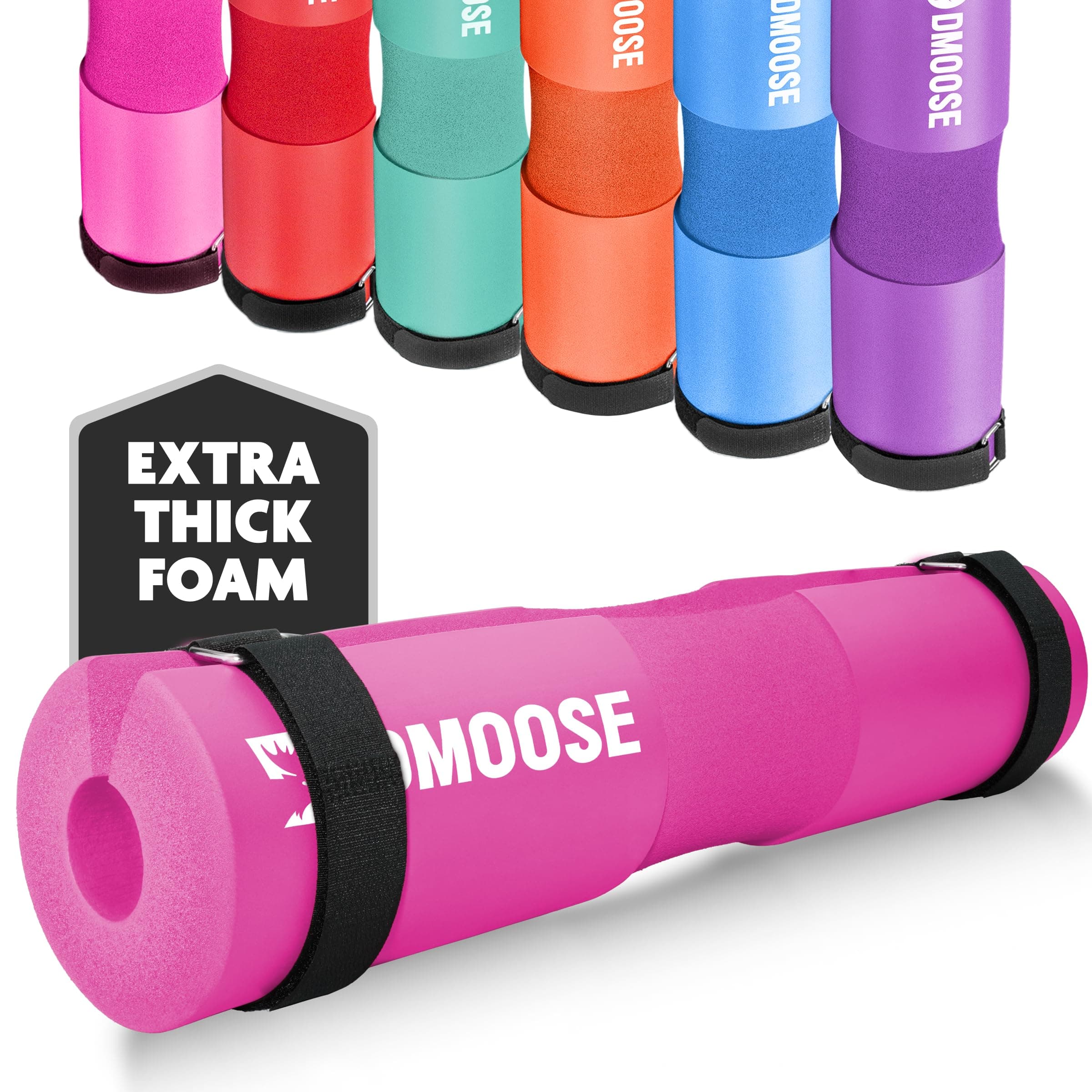 DMoose Fitness Barbell Pad - Hip Thrust Pad for Squats & Lunges - Relief Pressure from Neck, Shoulder & Lower Back - Non-Slip EVA Foam Squat Pad with Safety Straps - Gym Pad for Standard & Olympic Bar