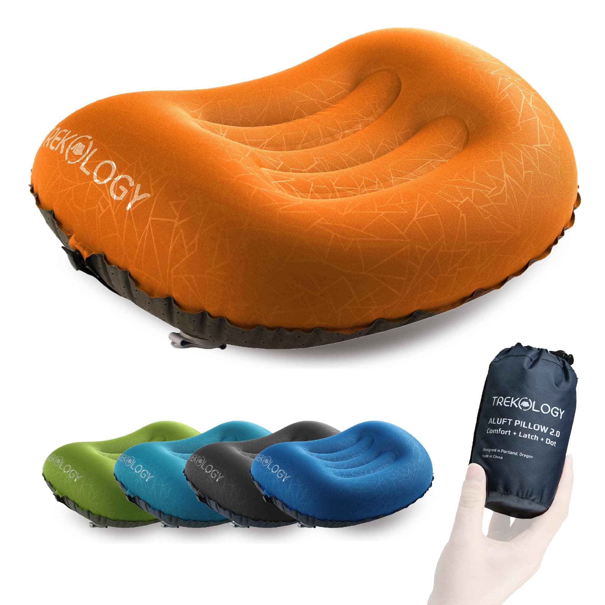 Trekology Ultralight Inflating Camping Travel Pillow - ALUFT 2.0 Compressible, Compact, Inflatable, Comfortable, Ergonomic Pillows for Neck & Lumbar Support While Camp, Backpacking