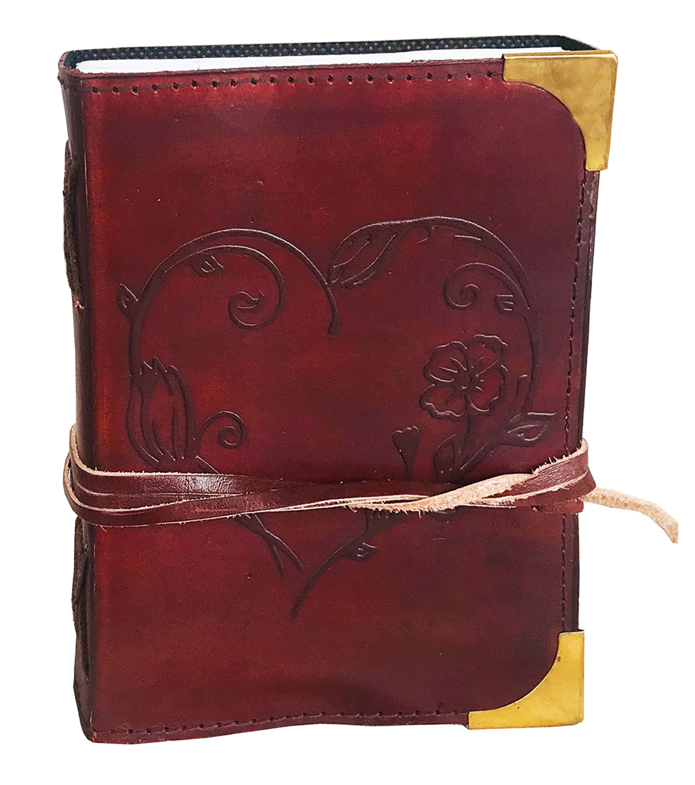 Leather Journal for Women - Beautiful Handmade Leather Bound Notebook with Embossed Heart Cover - for Daily Drawing and Sketching - Perfect 7X 5 Inches Size Note Book Write in Art Sketchbook