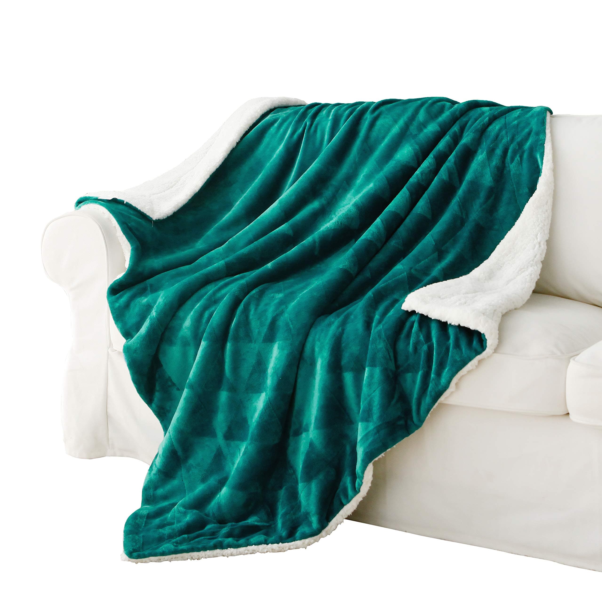Exclusivo Mezcla 50"x70" Sherpa Fleece Throw Blanket, Reversible Brushed Flannel Blankets and Soft Throws for Couch, Sofa, Bed, Super Cozy Thick and Warm, Teal