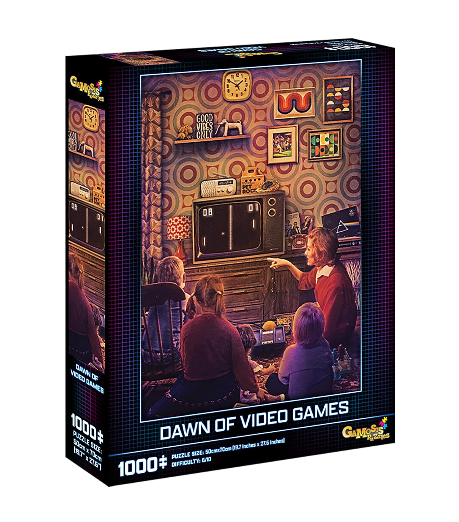 70's Nostalgia Puzzle: Dawn of Video Games, 1000-Piece Jigsaw Retro Puzzle, Gamosis Collection