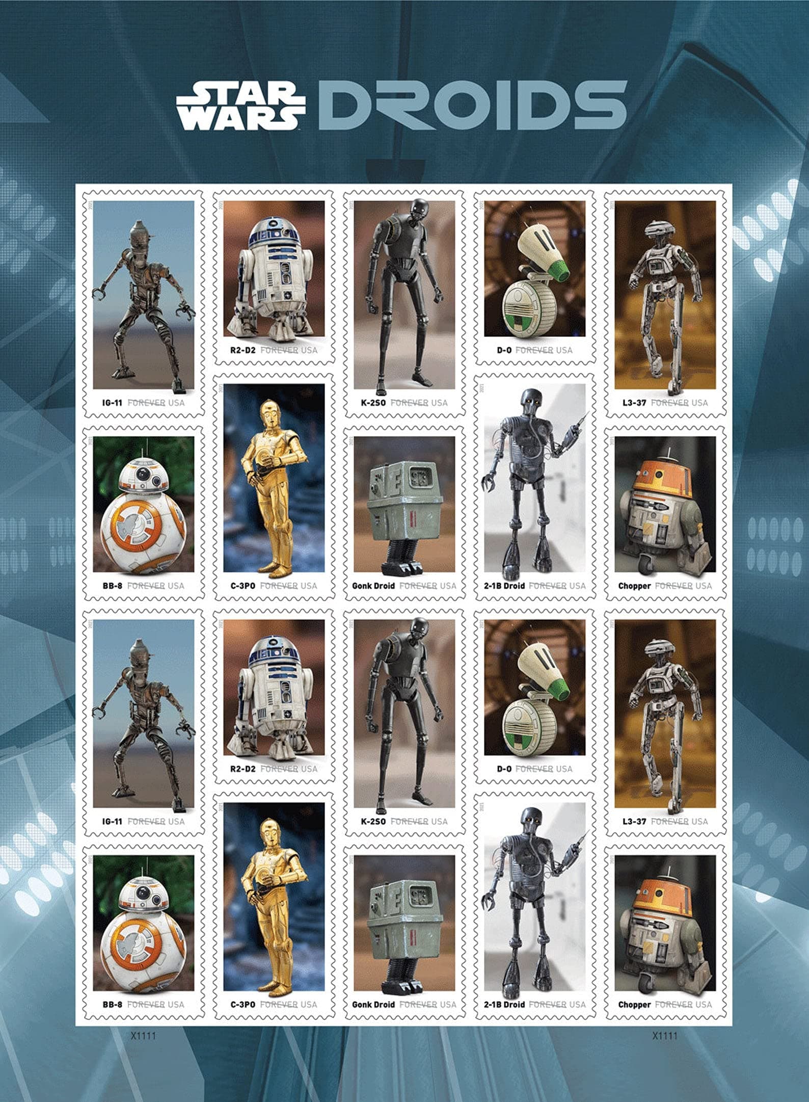 Star Wars Droids (Sheet of 20) First-Class Mail Forever Postage Stamps 2022 Scott #5573-5582