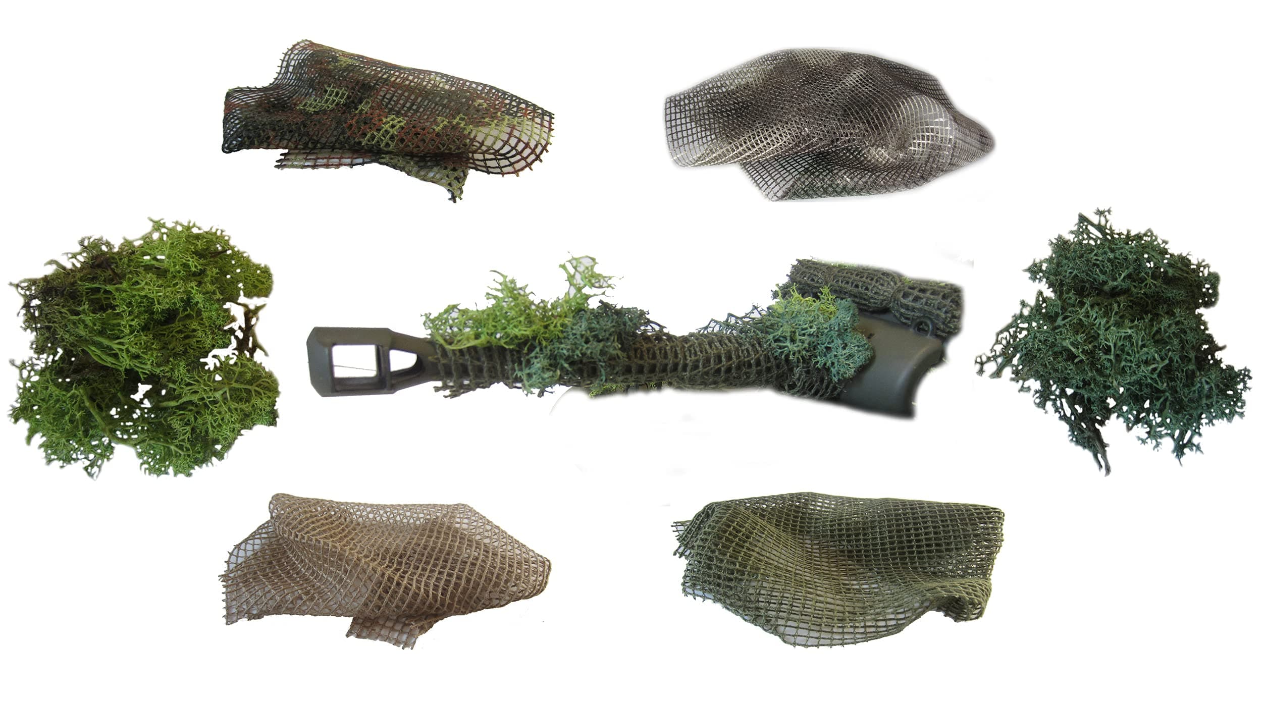 Set of 2 camouflage nets as 1/16 RC tank accessories as a role for the cannon barrel and the turret and military model kit reindeer moss bushes (Olive)