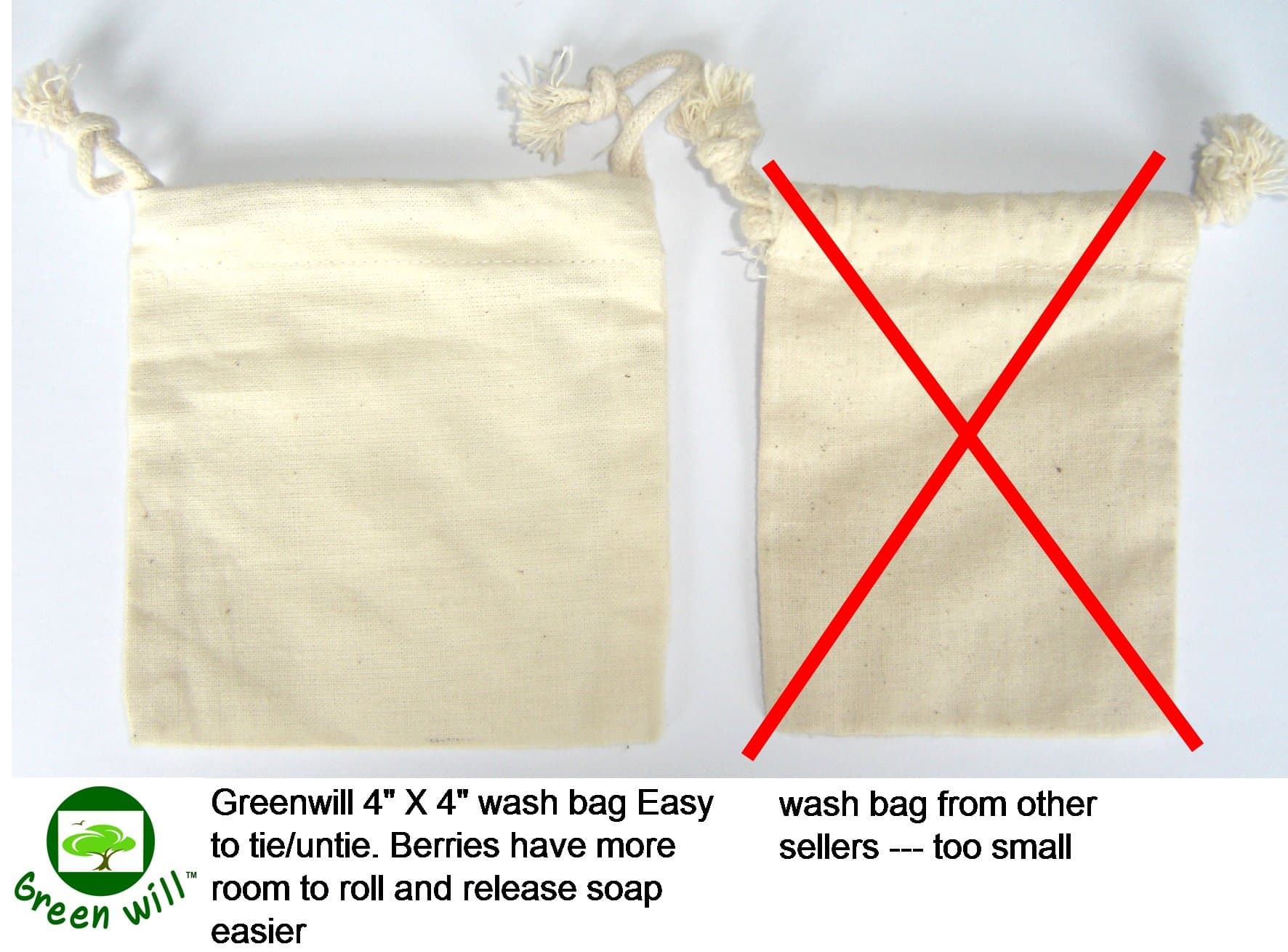 4 Wash Bags + Bonus Greenwill Soapberry/Soap Nuts - Large Size 4