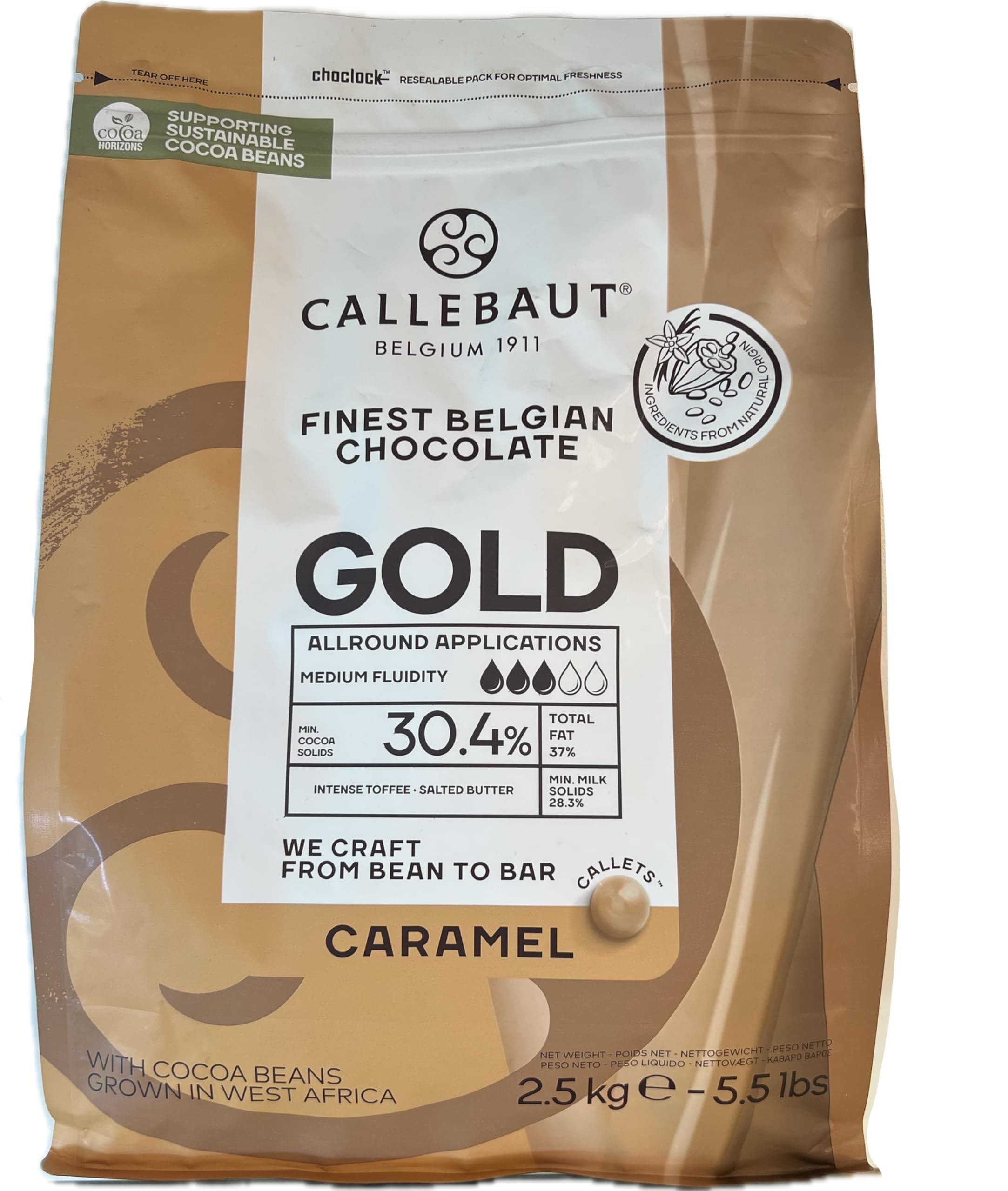 Gold Caramel Chocolate Easimelt Callets Finest Belgian Chocolate 2.5Kg