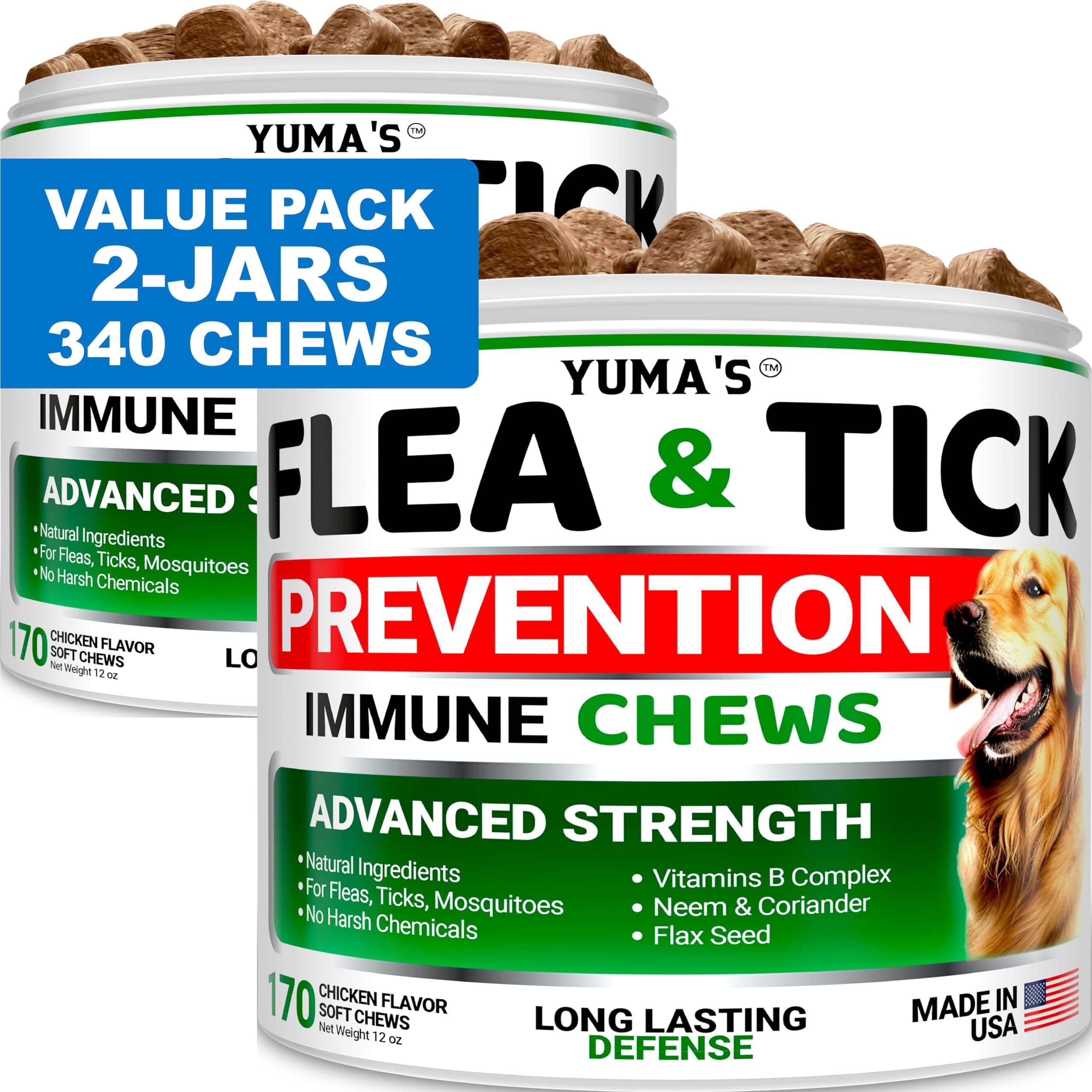 (2 Pack) Flea and Tick Prevention for Dogs Chewables - Natural Dog Flea and Tick Treatment Chewable Supplement - Oral Pills - All Breeds & Ages - Soft Chews - Made in USA