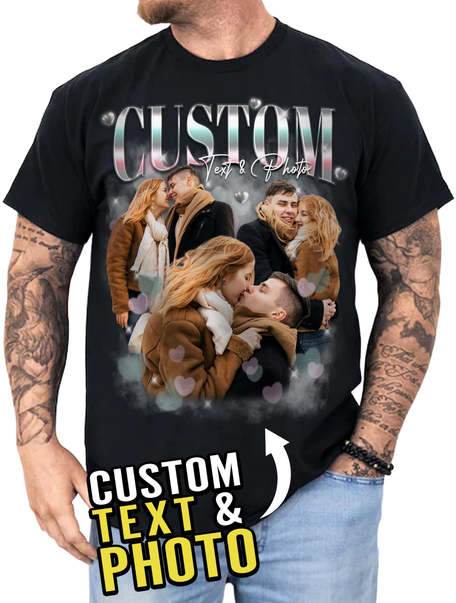 Custom Photo Bootleg Rap Shirt with Girlfriend's Face for Boyfriend - Vintage Graphic Shirt for Men