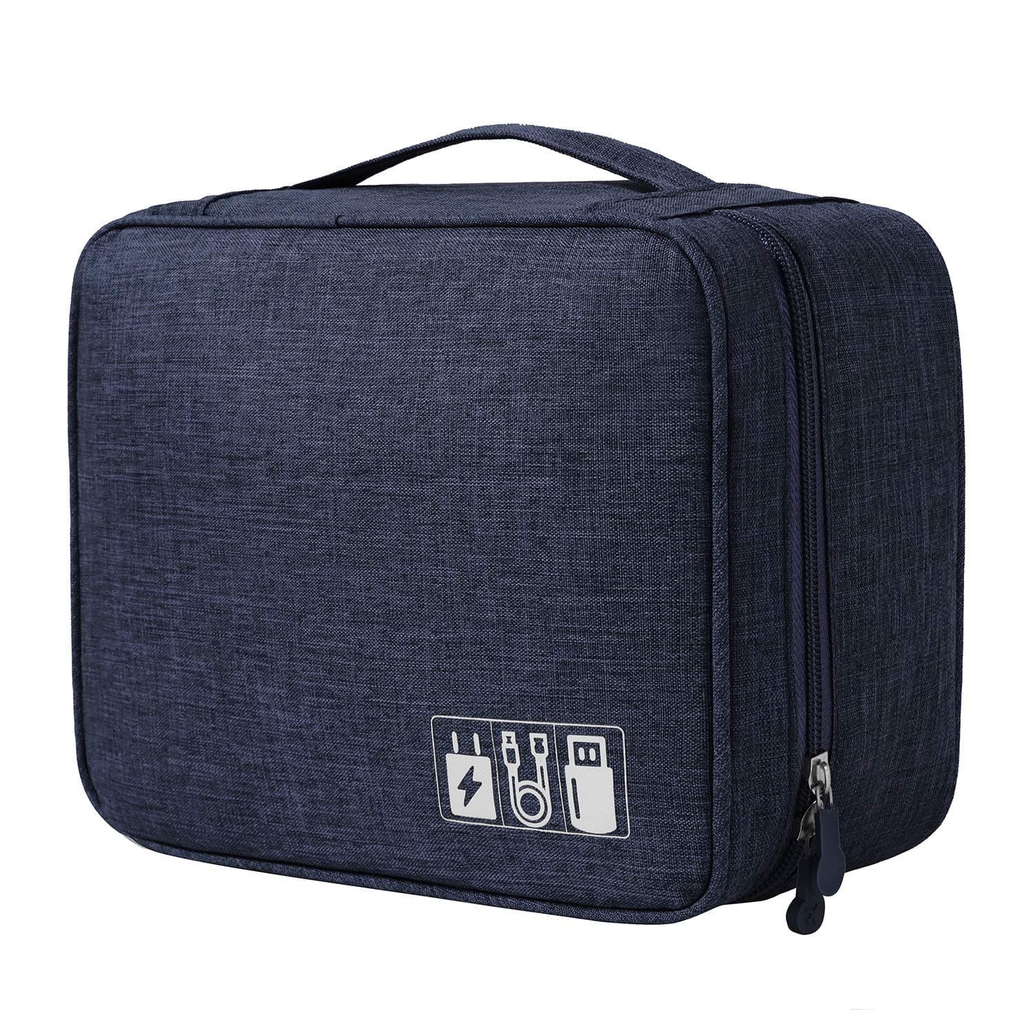 SoloTravel Waterproof Portable Zippered Electronics and Gadget Accessory Travel Storage Organizer Bag with 3 Removable Dividers for Men and Women (Navy Blue)