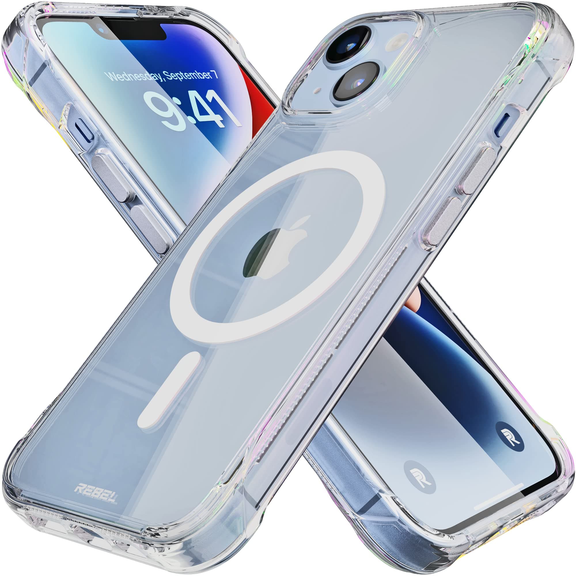 REBEL Clear Case for iPhone 14 [Crystal Series Gen-4] Strong MagSafe Compatible, Anti-Scratch, Non-Yellowing, Protective Shockproof Bumpers, Metal Buttons, 6.1 Inch Phone 2023 13 & 14 (Crystal Clear)
