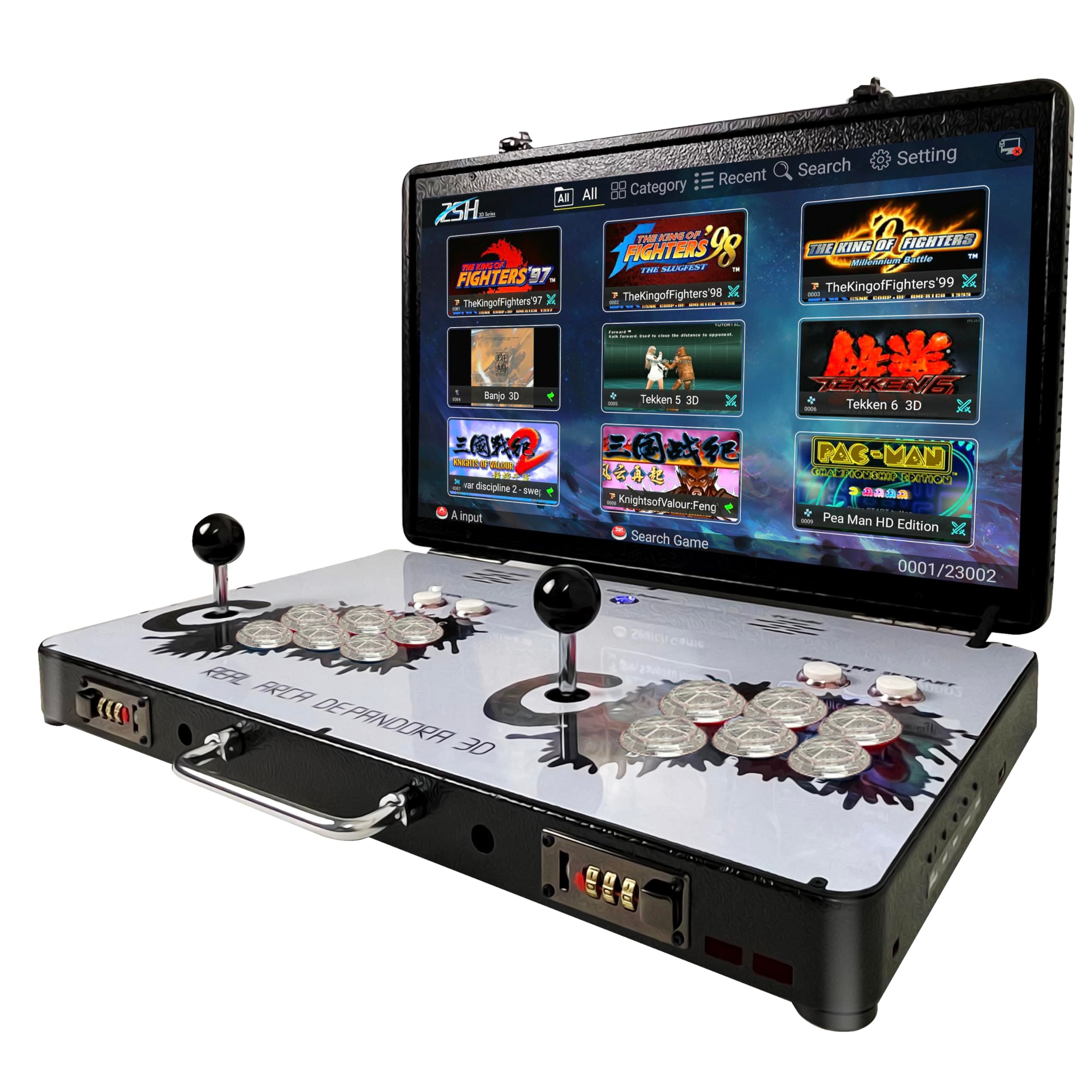 Portable 20000 in 1 Metal Box 3D Arcade Game Console, 22 inch Screen Retro Electronic Game Console, with Search/Hide/Save/Load/Pause Functions
