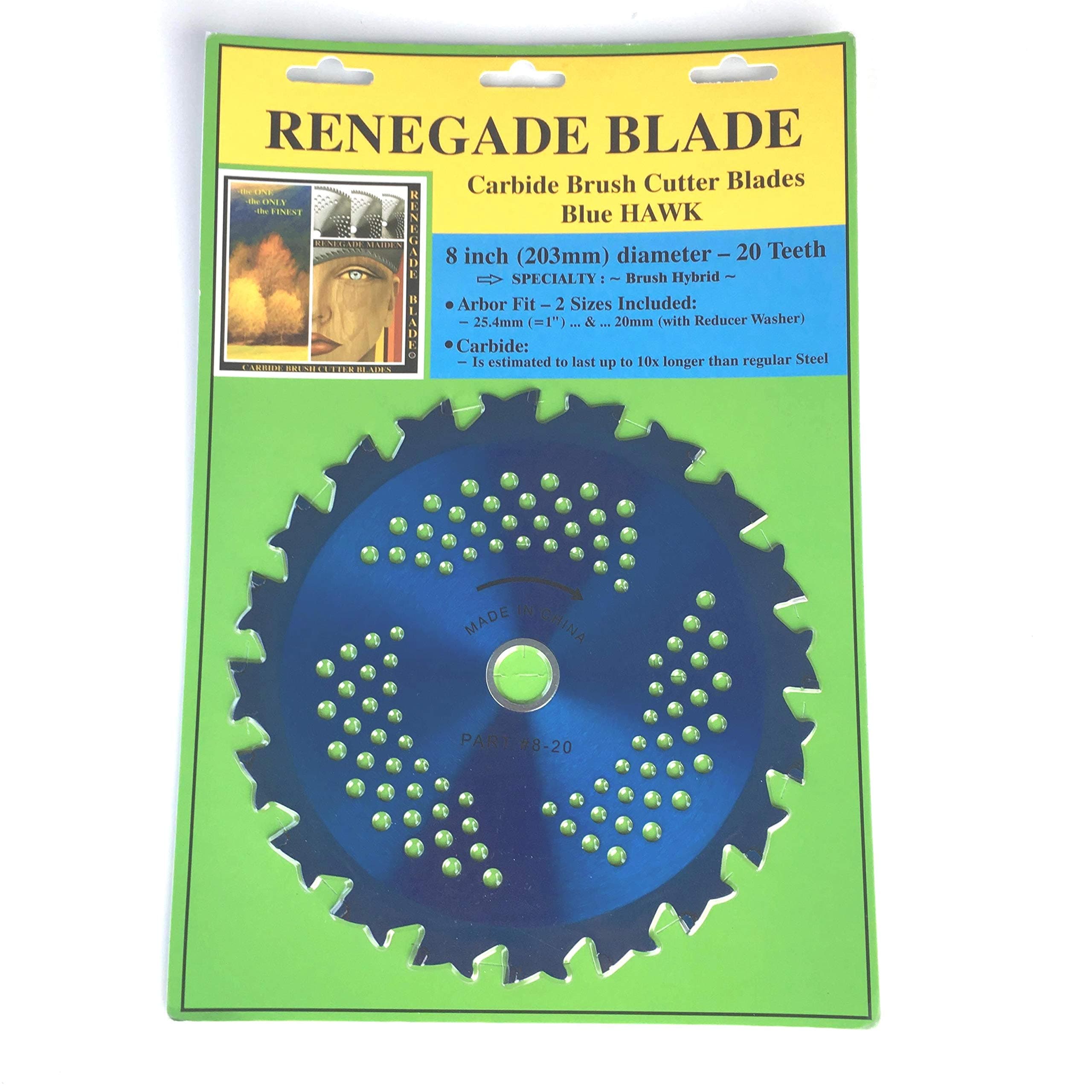 1 Blade 8"-20t - Renegade Hawk/Hybrid - Brush Specialty - RENEGADE BLADE® - Carbide Brush Cutter Weed Eater Blades, 203mm Diameter
