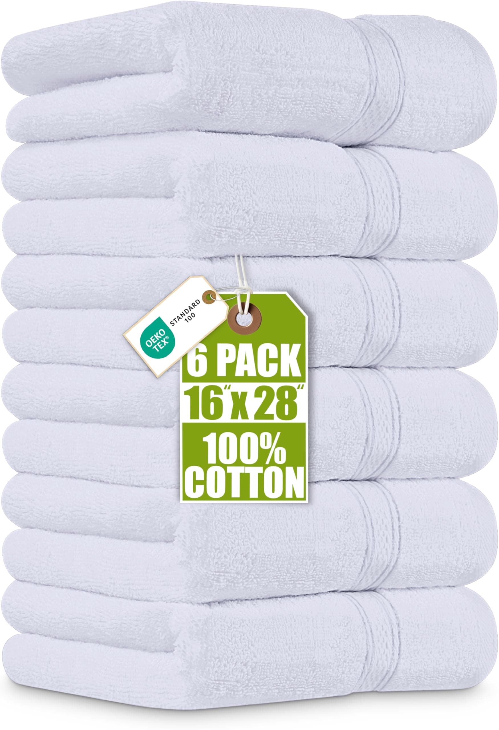 Utopia Towels 6 Pack Premium Hand Towels Set, 16 by 28 inches, 100% Ring Spun Cotton, Ultra Soft and Highly Absorbent 600GSM Towels for Bathroom, Gym, Shower, Hotel, and Spa, White