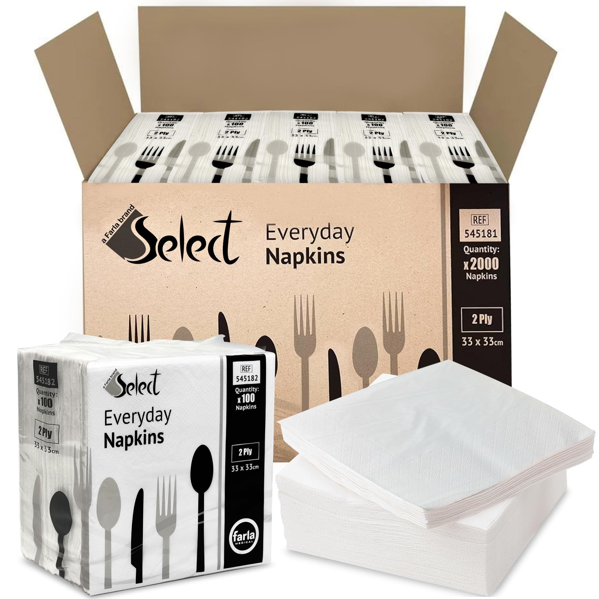 โ Select White Paper Napkins - 20 x 100 packs 2-Ply Disposable Table Napkins - Soft and Strong Paper Serviettes for all Occasions - Everyday Tissue for Cleaning Spills, Wiping Surfaces, Personal Hygiene