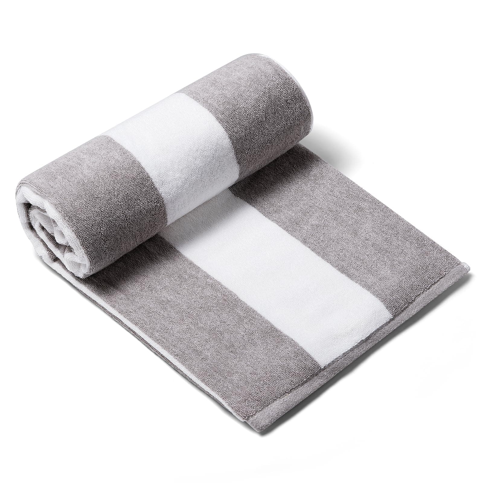 CLOWOOD Plush Oversized Beach Towel - Cotton 40 x 70 Inch Large Thick Charcoal Grey Striped Cabana Pool Swimming Towel