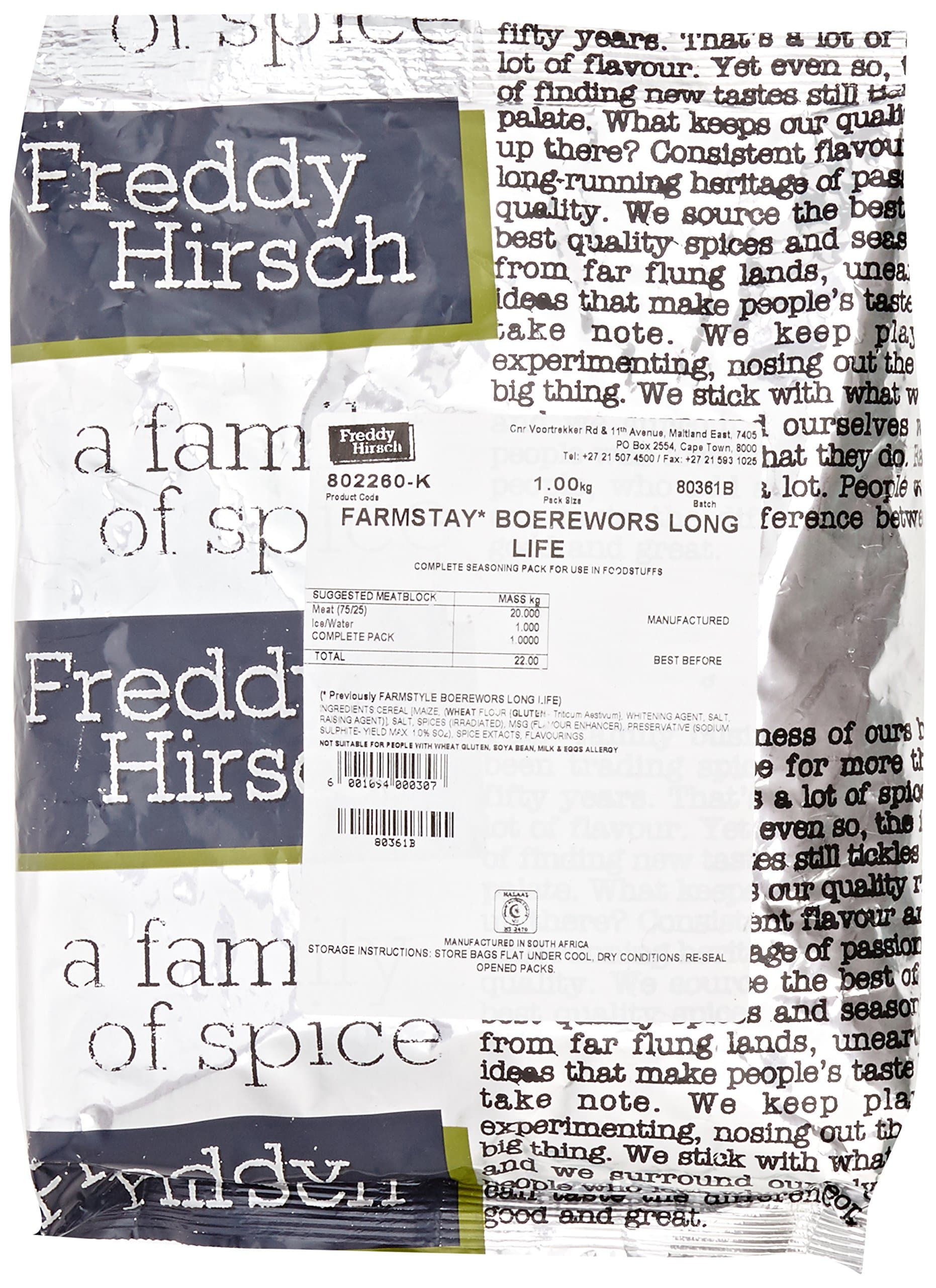 Freddy Hirsch Farmstay Boerewors Long Life Spice 1 kg