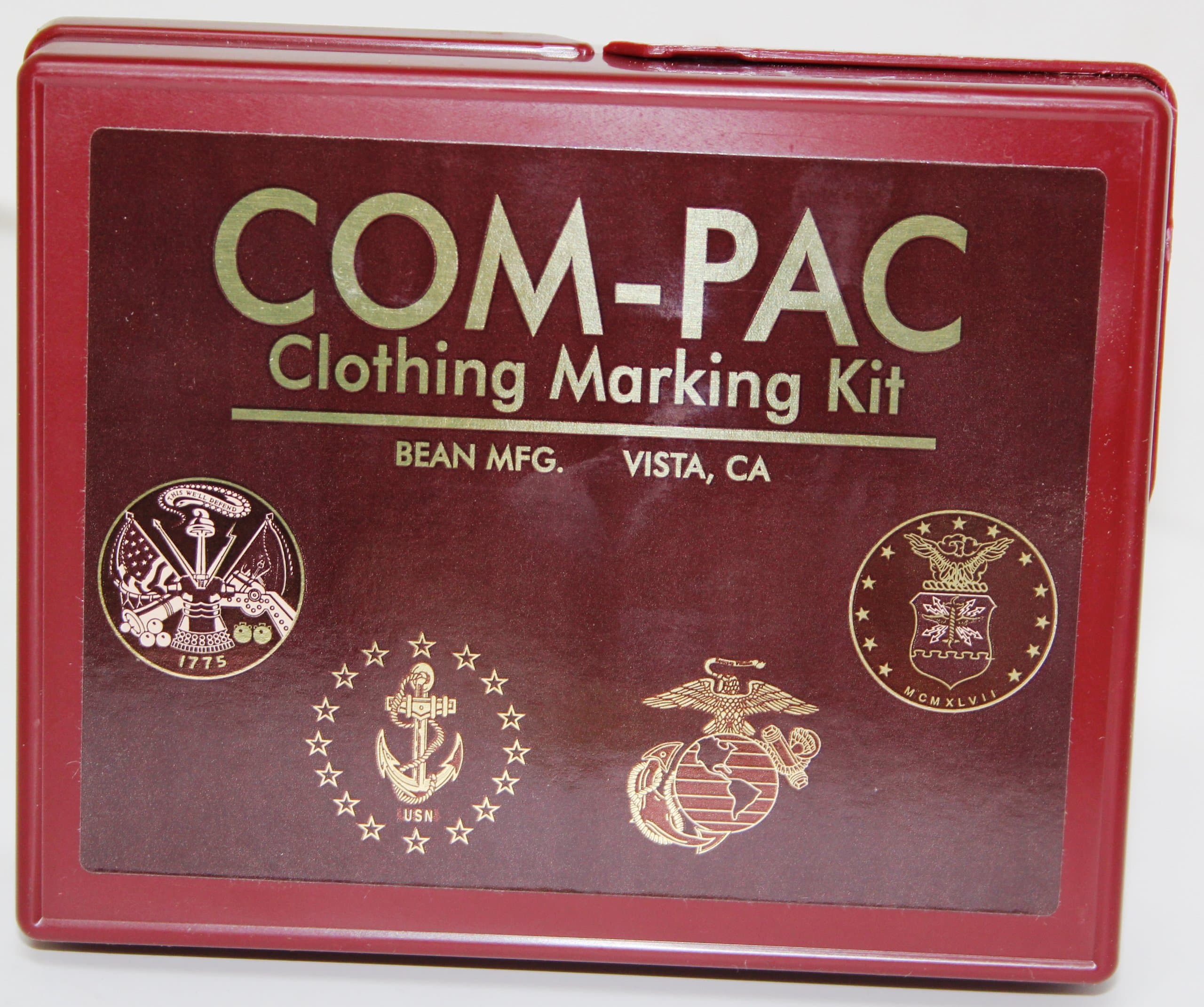 Com-Pac Clothing Marking Kit - Rubber Stamp Letters, Handles, Ink & Pads, Mirror, Case