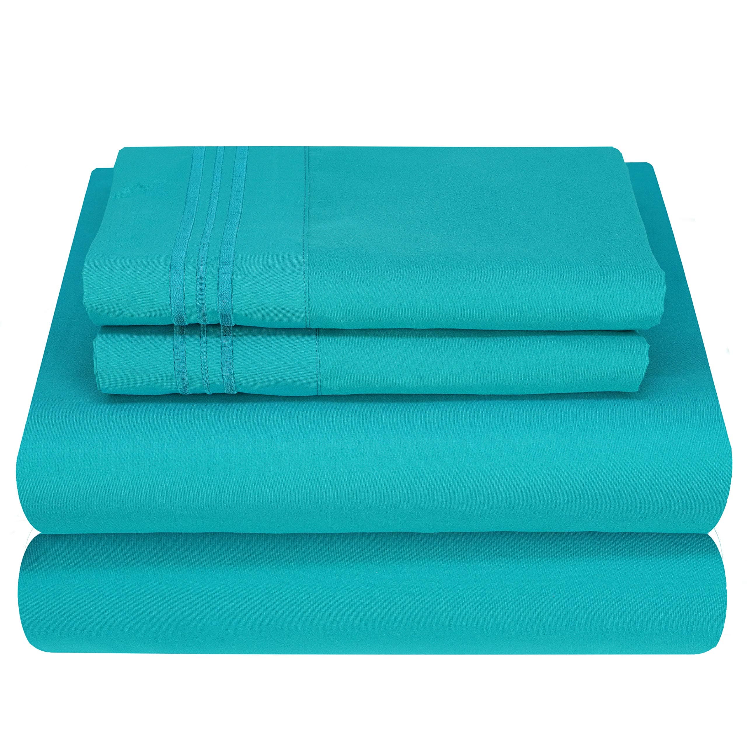 Mezzati Brushed Microfiber Waterbed Sheet Set - Ultra Soft and Lightweight for Ultimate Sleep Comfort, Wrinkle Free and Color Fade Resistant (Blue Ocean Teal, King Attached)