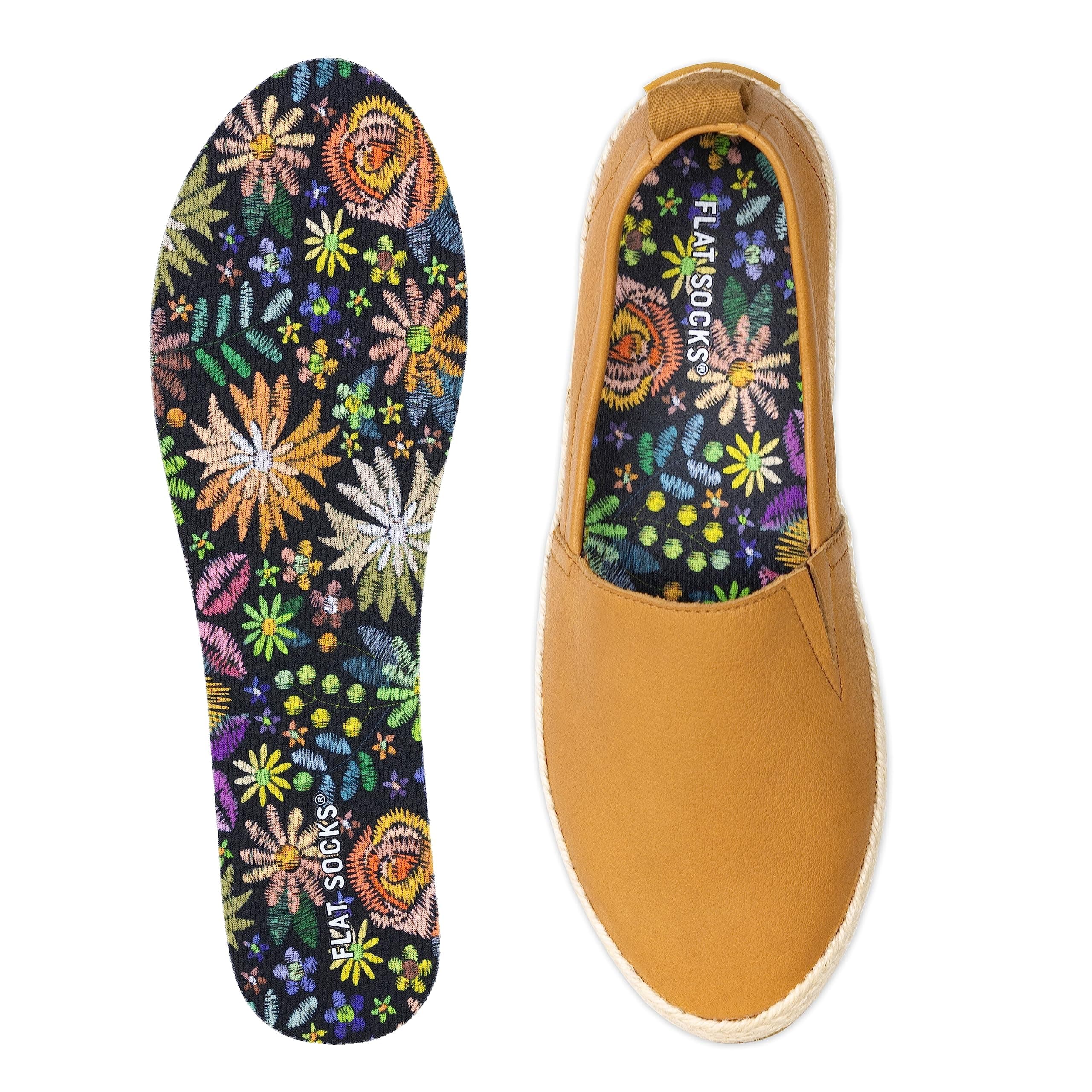 flat socksFLAT SOCKS Floral No Show Sockless Shoe Liner, No Slipping, No Stinking, Washable Barefoot Shoe Insert for Men and Women, Floral Embroidery, S