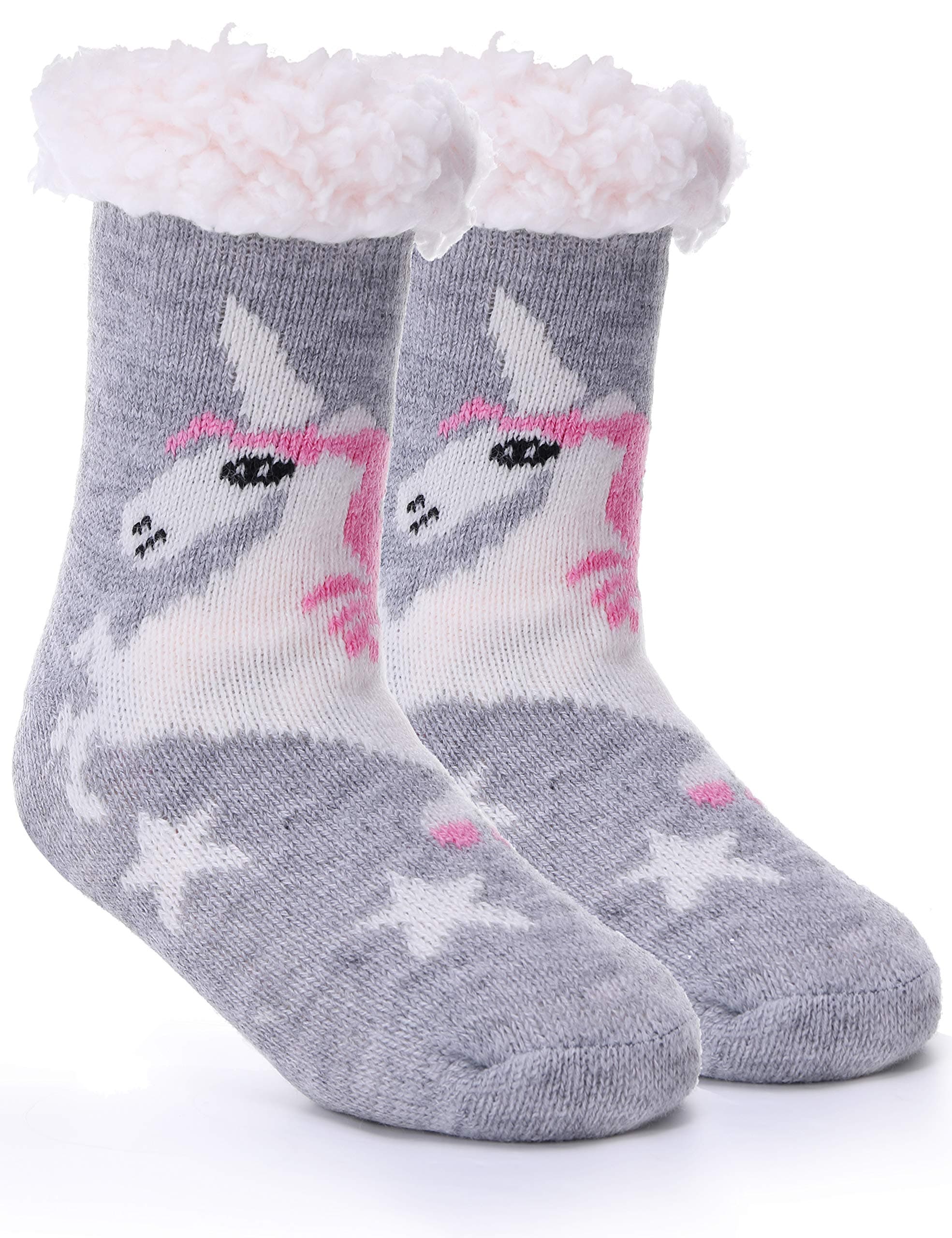 EBMOREGirls Boys Slipper Socks Fuzzy Thick Plush Warm Sherpa Fleece lined Fluffy Winter Socks For Child Kids Toddlers