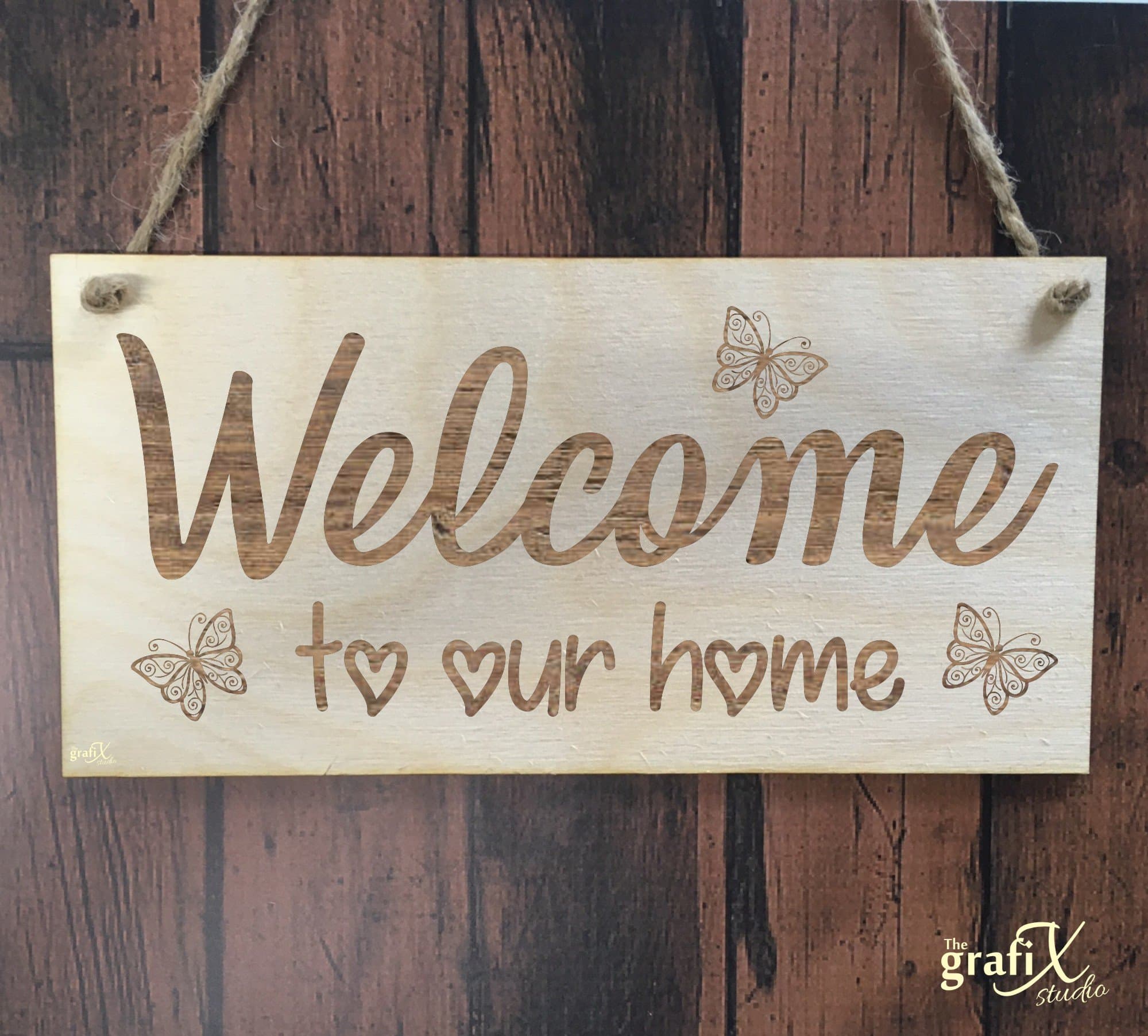 the sticker studio ltd Welcome To Our Home Quote Wooden Plaque Sign Laser Engraved pq95