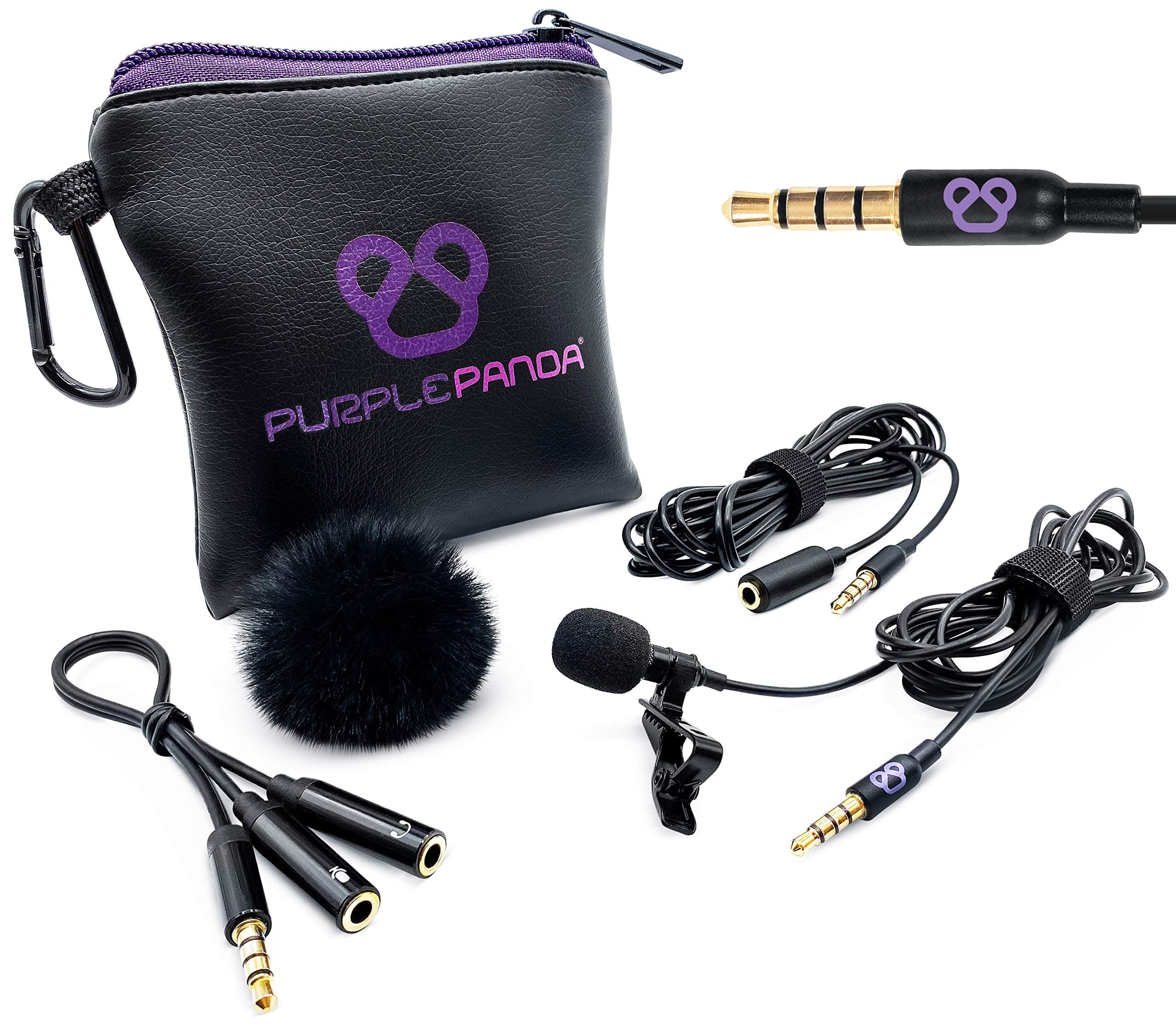 Purple Panda Smartphone Lavalier Lapel Microphone with 3.5mm Plug - Omnidirectional Condenser Clip On Lav Mic Kit - Compatible with iPhone, Android, Samsung, iPad, Tablets - Skype/Zoom, Video Calls