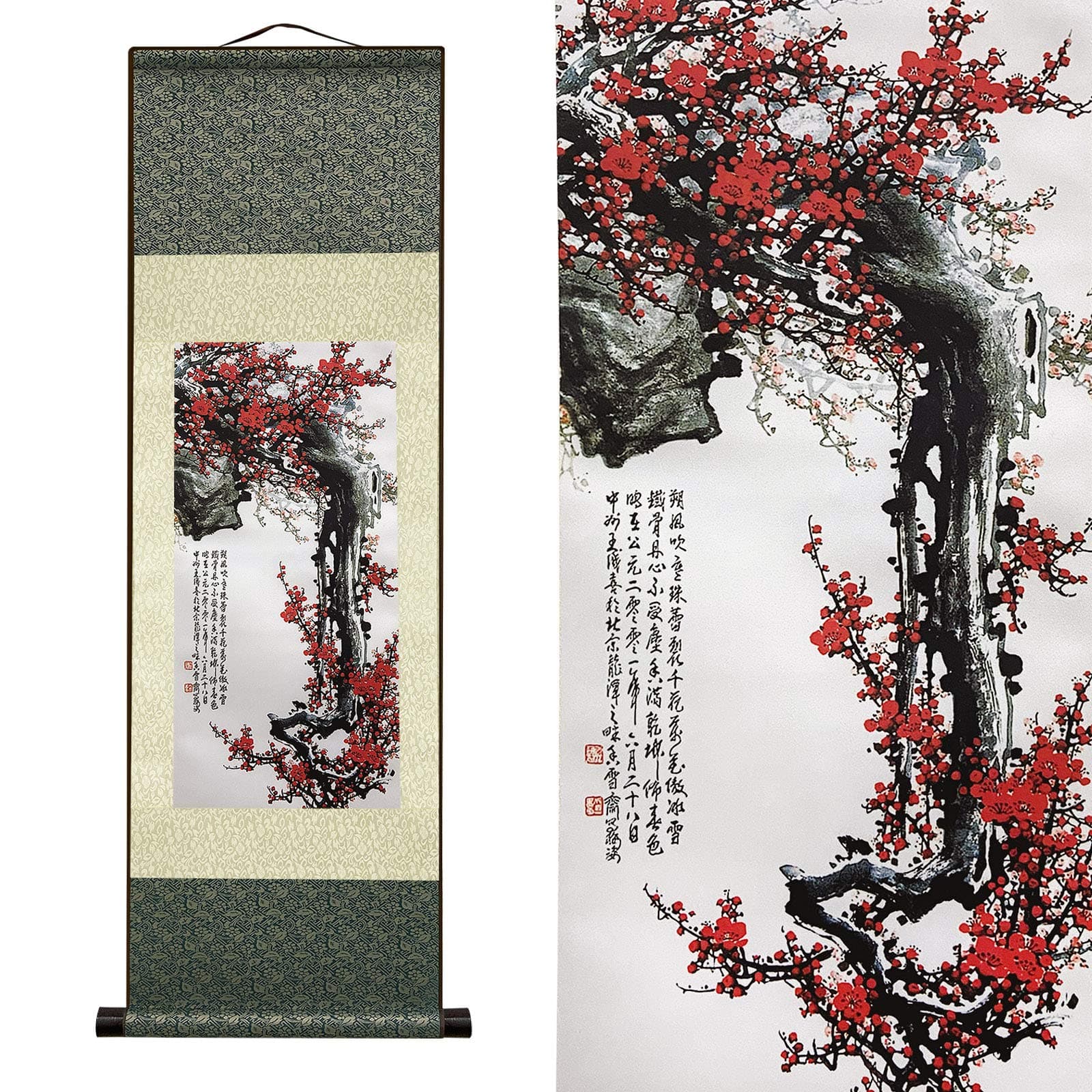 FOVNOT Chinese Decorations Asian Wall Decor Beautiful Silk Scroll Painting Chinese Art Wall Scroll Wall Hanging Painting Scroll (C-003)
