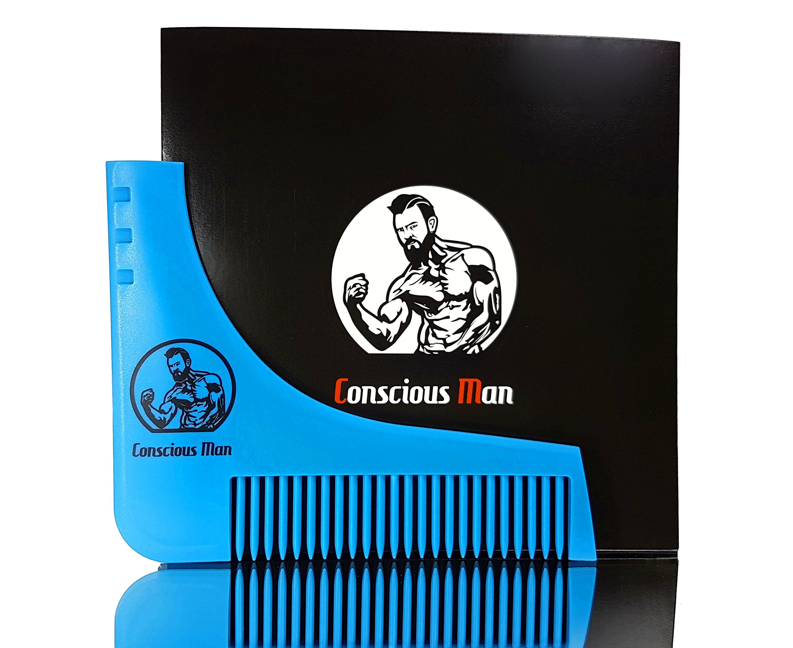 Conscious Man Beard Shaving Template with Comb | Includes Bag & Instructions as PDF [May not be in English] Create Sleek Contours in Seconds | The Beard Styling Tool for Perfect Symmetry | Shaving Template