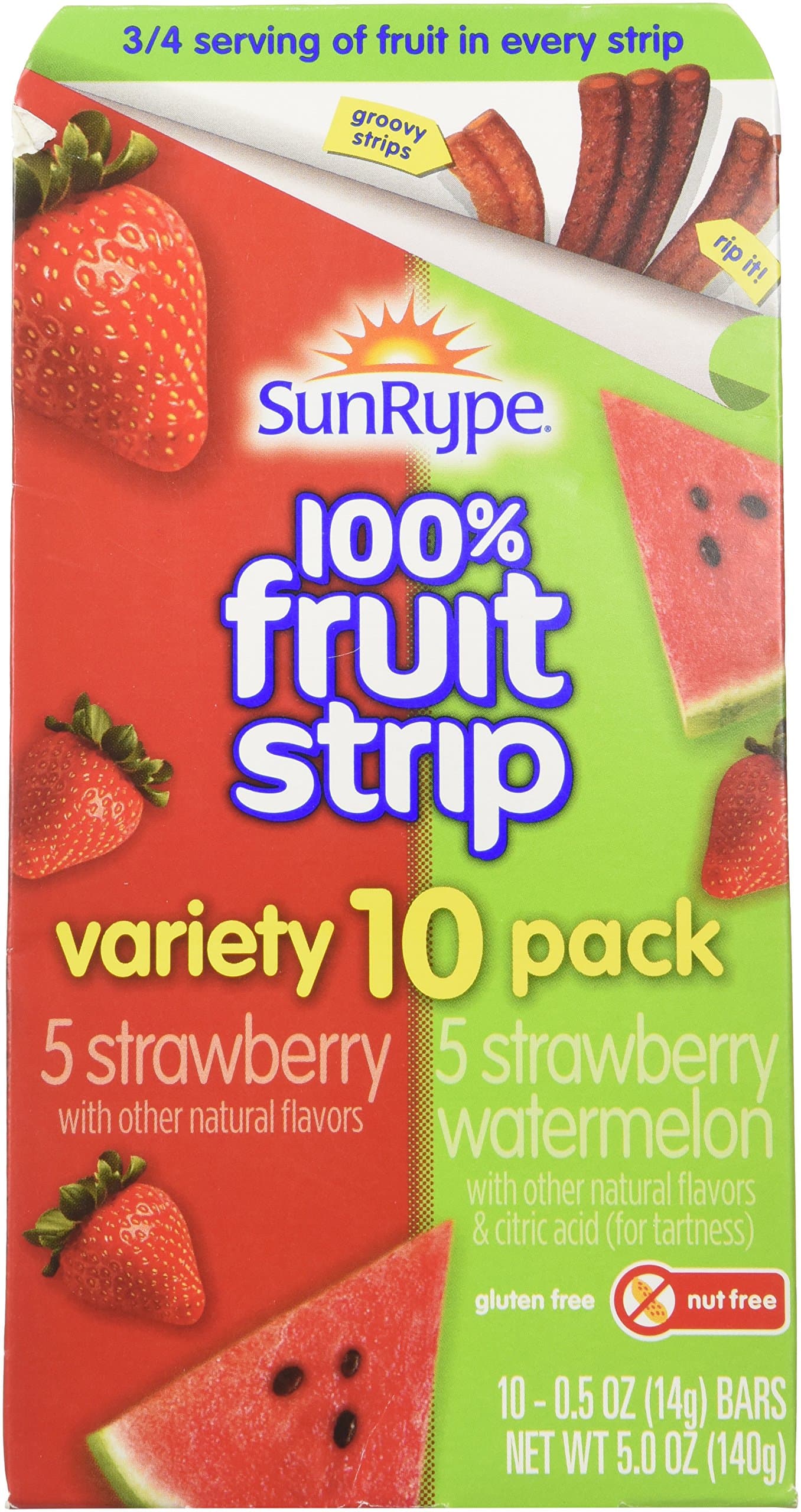SunRype 100% Fruit Striip Variety 10 Pack Strawberry & Watermelon (Pack of 2)