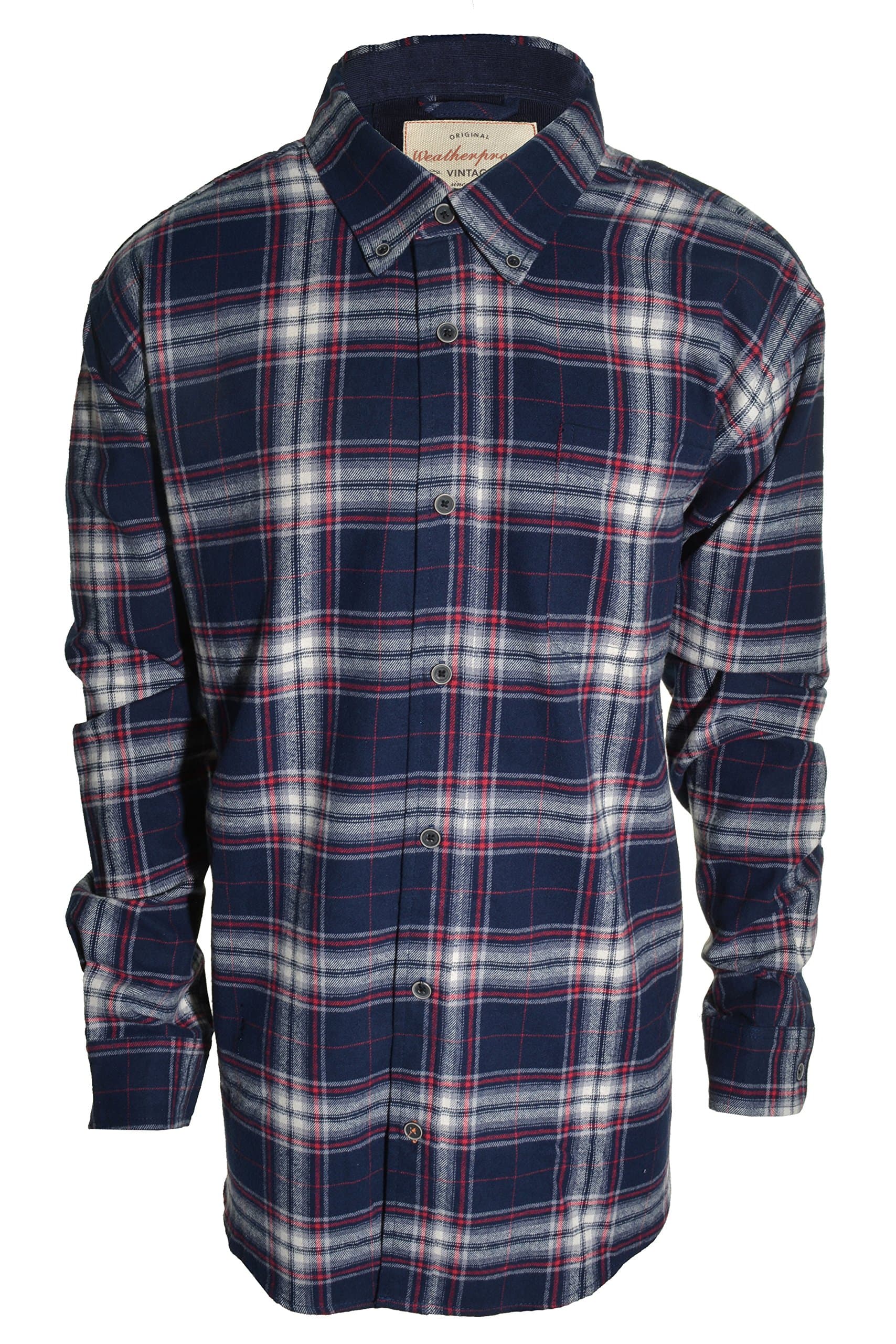 Weatherproof Vintage Men's Lightweight Flannel Shirt. Long Sleeve, 6oz Flannel, Button-Down Collar Dark Navy