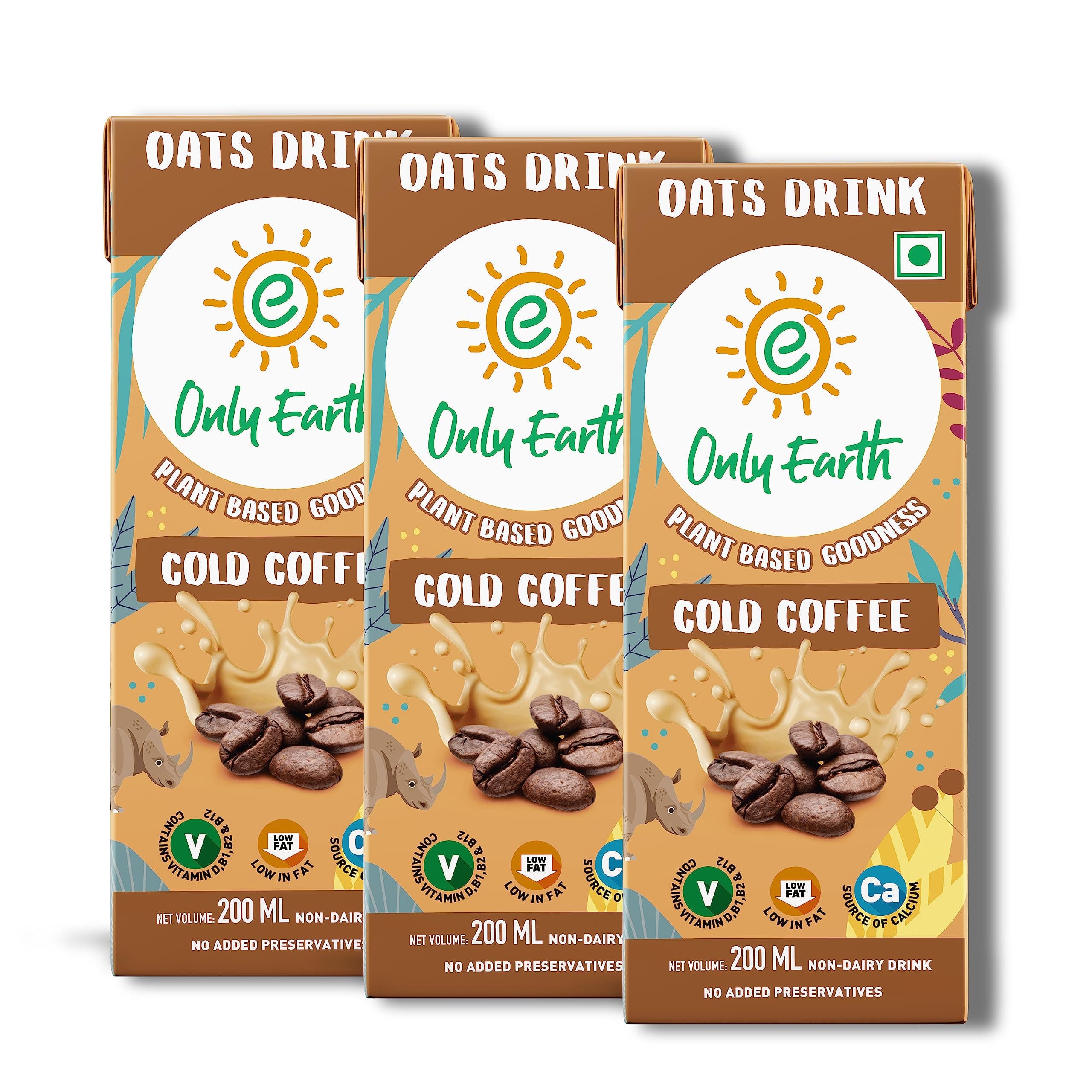 Only Earth Oats Shake – Cold Coffee | Vegan | Plant-Based | Lactose-Free | No Added Preservatives or Colors | Low Fat | Cholesterol-Free | With Calcium & Vitamins D, B1, B2, B12 | Guilt-Free | 165 ML (3 Packs )