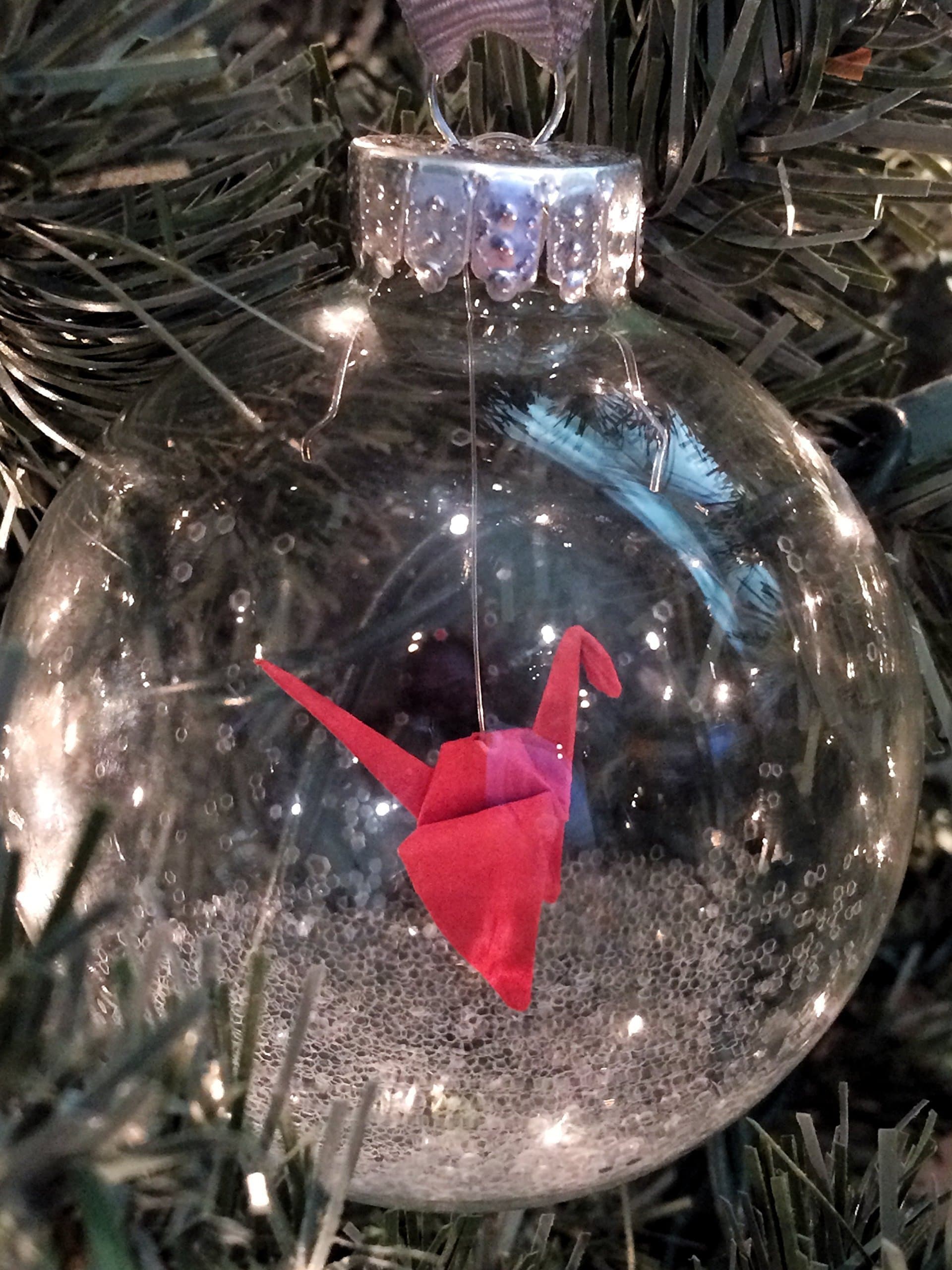 Origami Crane Glass Christmas Ornament Red